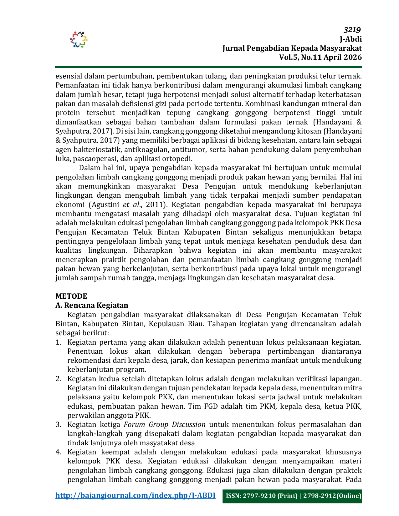 JURIS Peningkatan Pengetahuan Kelompok PKK Tentang Pengolahan Limbah Cangkang Gonggong Menjadi Pakan Hewan