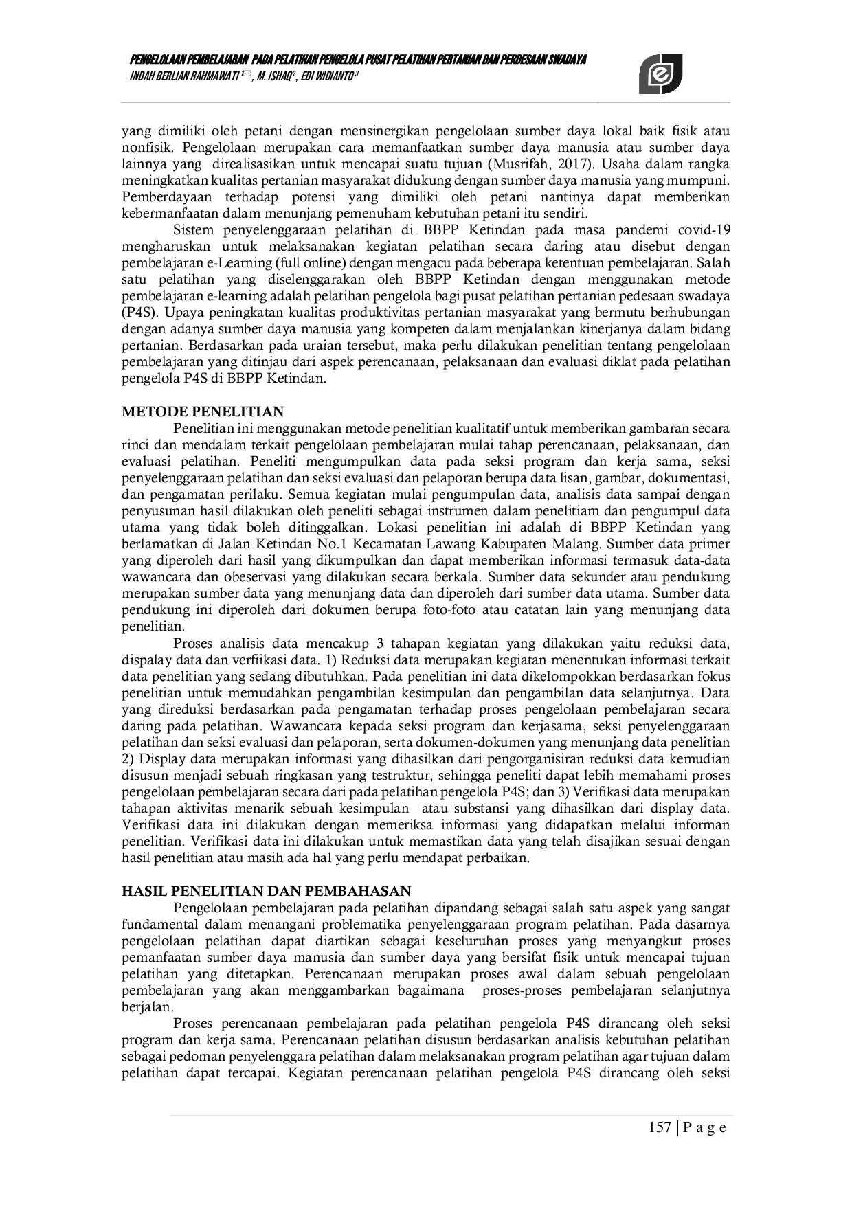 JURIS Learning Management in Pusat Pelatihan Pertanian dan Perdesaan swadaya Managers Training