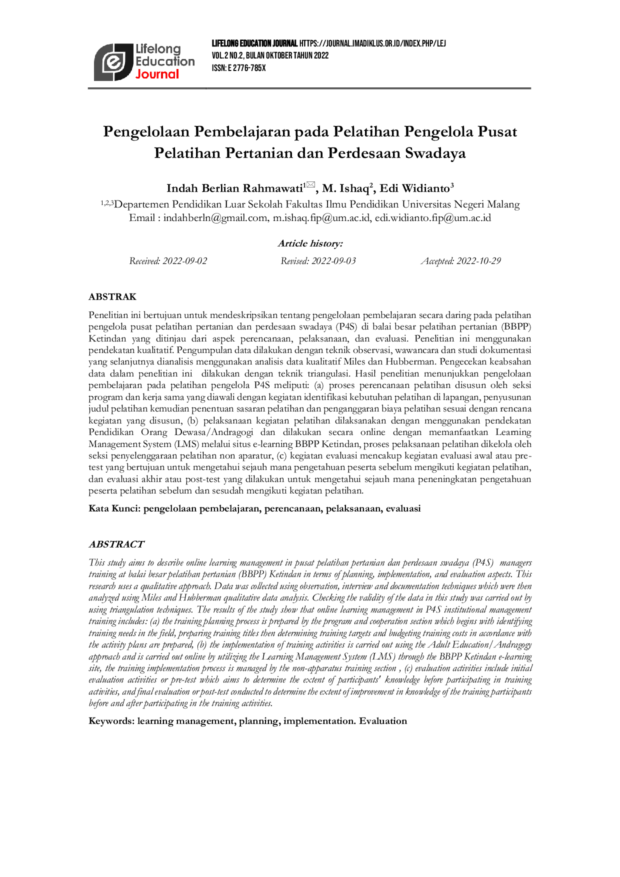 JURIS Learning Management in Pusat Pelatihan Pertanian dan Perdesaan swadaya Managers Training