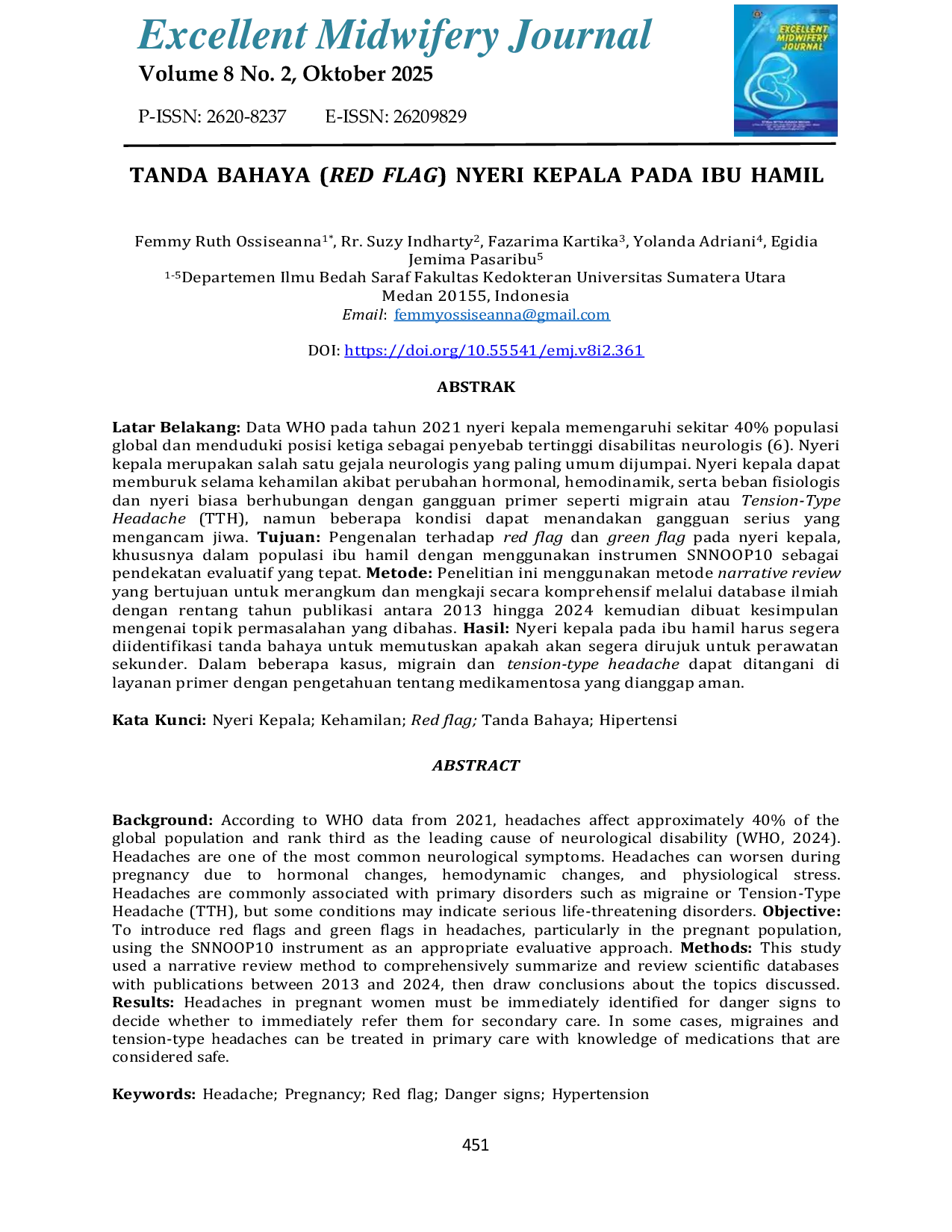 JURIS Tanda Bahaya Red Flag Nyeri Kepala Pada Ibu Hamil
