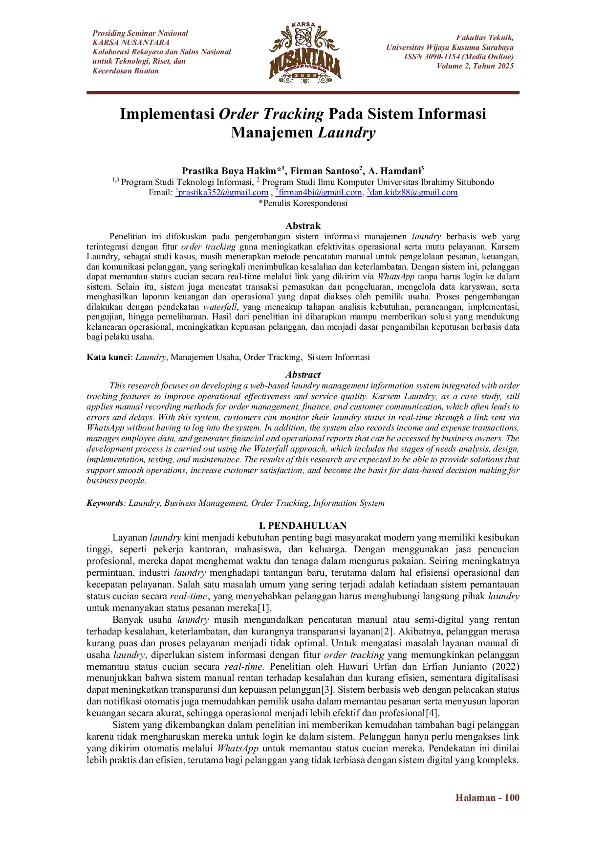 JURIS Implementasi Order Tracking Pada Sistem Informasi Manajemen Laundry