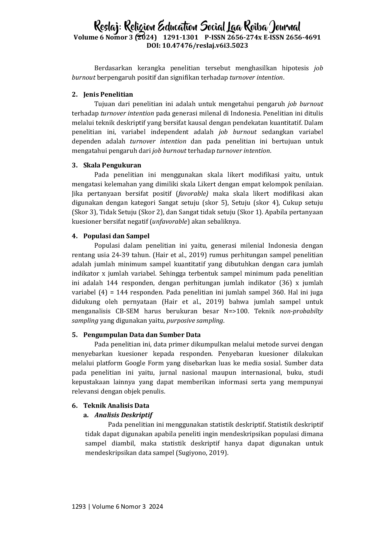 JURIS Pengaruh Job Burnout terhadap Turnover Intention pada Generasi Milenial Indonesia