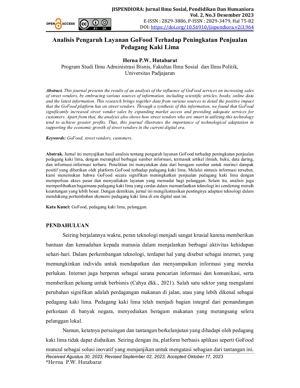 JURIS Analisis Pengaruh Layanan GoFood Terhadap Peningkatan Penjualan Pedagang Kaki Lima