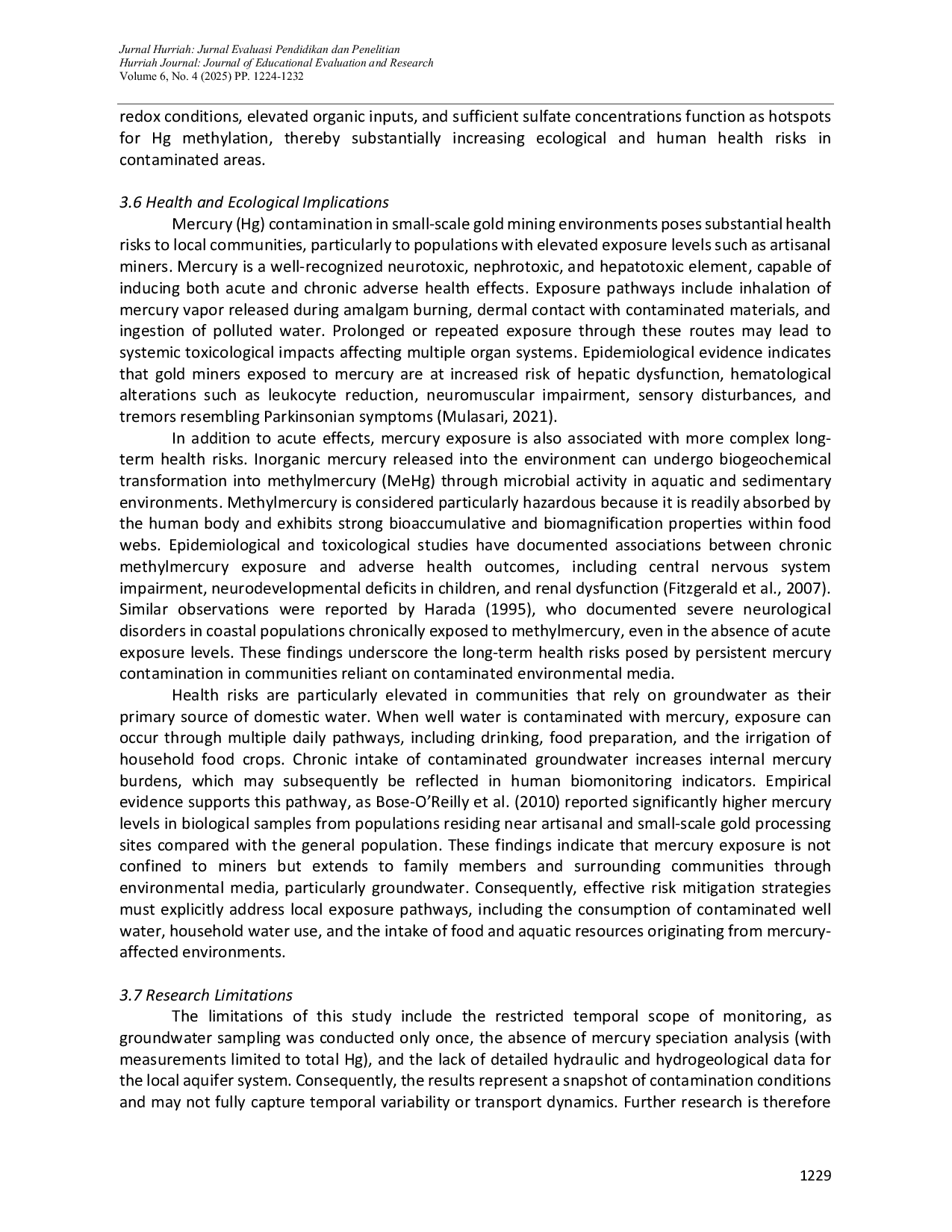 JURIS Identification of Mercury Content in Groundwater at Post Processing Land for Gold Mining Materials