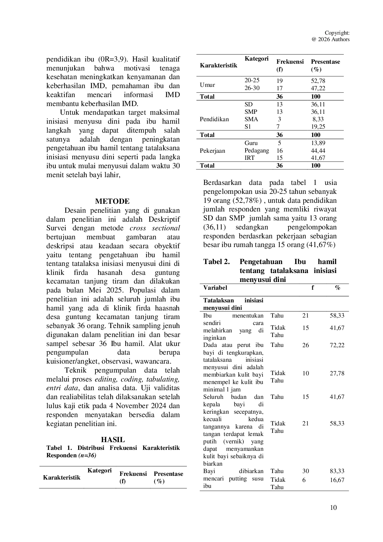 JURIS Pengetahuan Ibu Hamil Tentang Tatalaksana Inisiasi Menyusui Dini