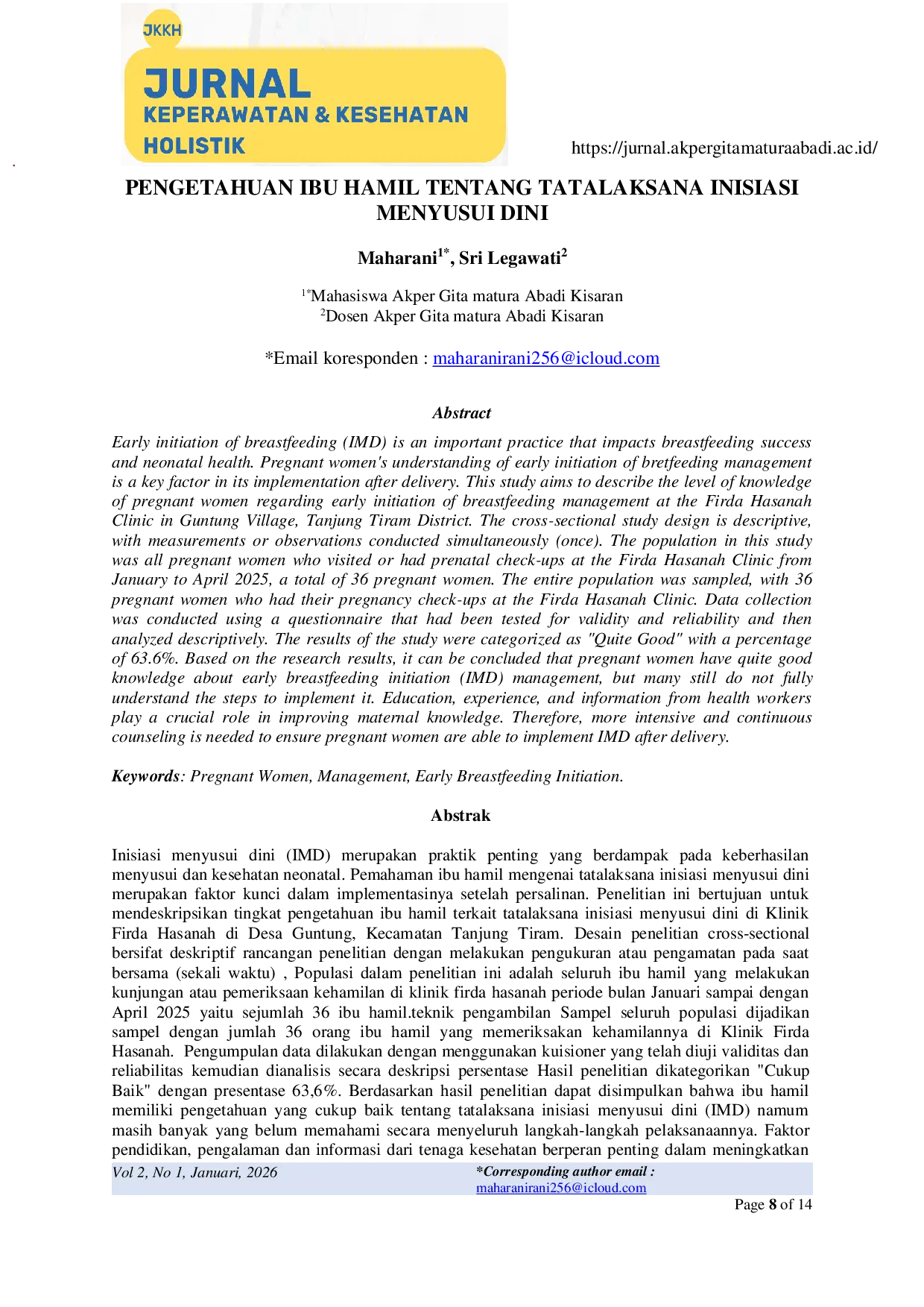 JURIS Pengetahuan Ibu Hamil Tentang Tatalaksana Inisiasi Menyusui Dini