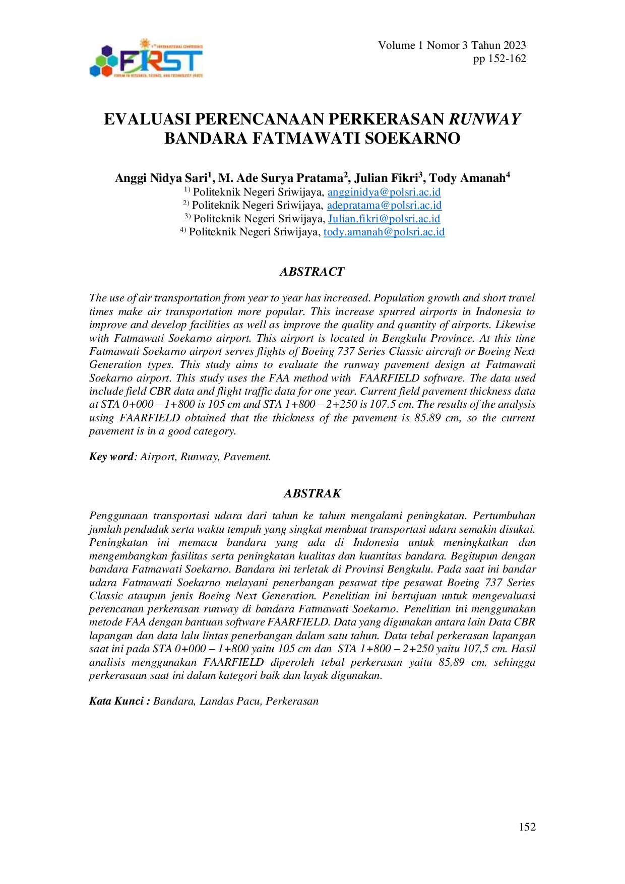 JURIS Evaluation of Runway Pavement Planning at Fatmawati Soekarno Airport