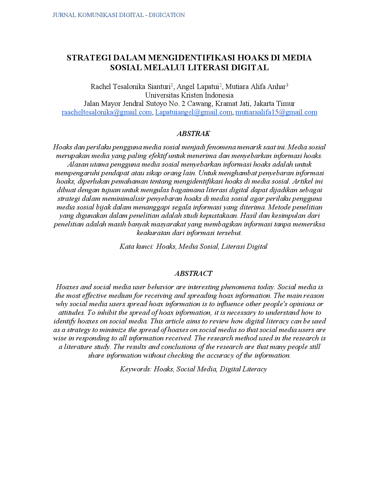 juris Strategi Dalam Mengidentifikasi Hoaks Di Media Sosial Melalui Literasi Digital