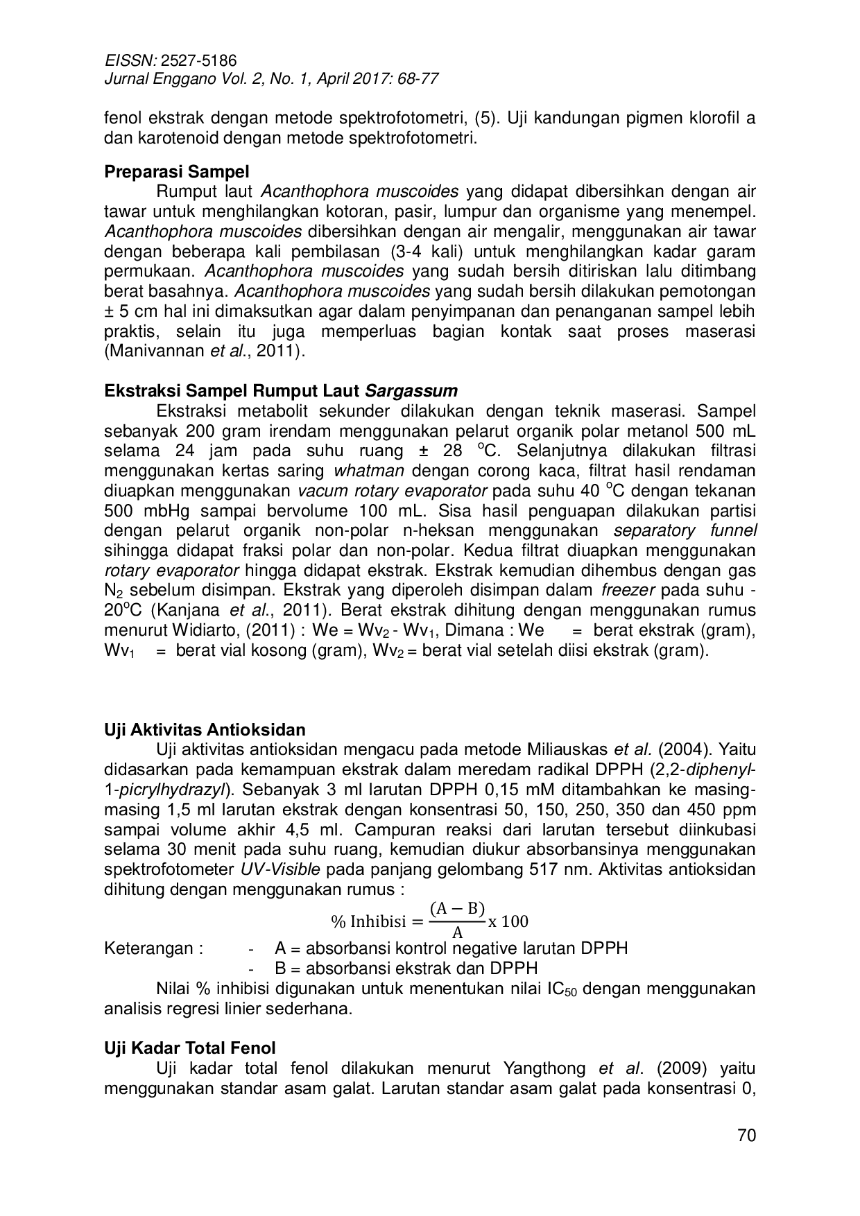 JURIS AKTIVITAS ANTIOKSIDAN SENYAWA NON POLAR DAN POLAR DARI EKSTRAK MAKROALGA Acanthophora muscoides DARI PANTAI KRAKAL YOGYAKARTA