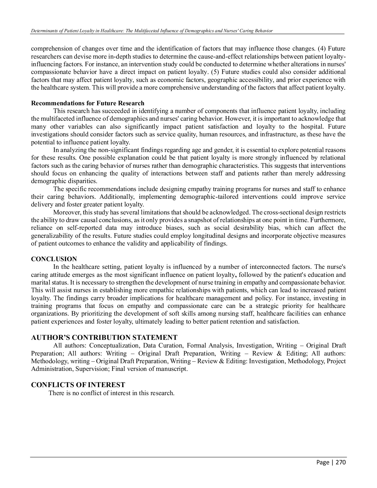 JURIS Determinants of Patient Loyalty in Healthcare The Multifaceted Influence of Demographics and Nurses Caring Behavior