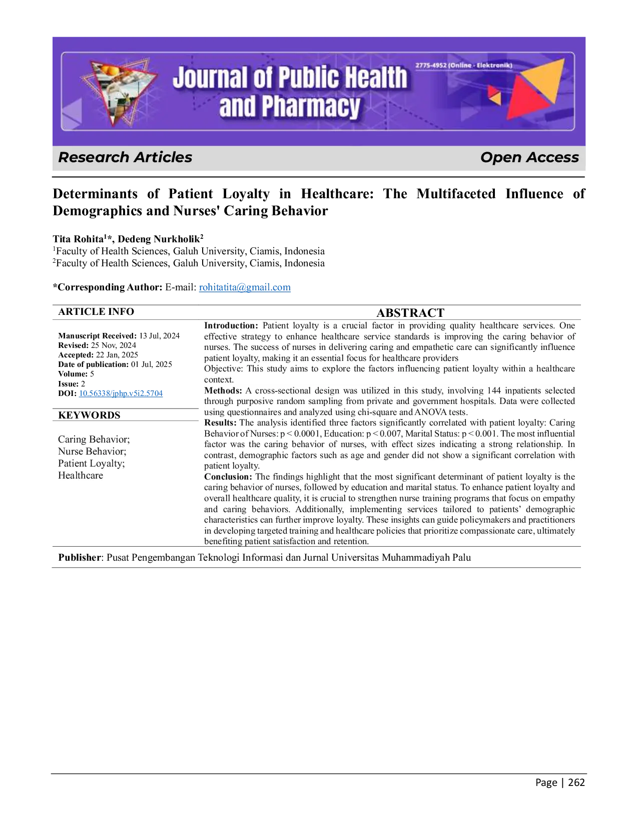 JURIS Determinants of Patient Loyalty in Healthcare The Multifaceted Influence of Demographics and Nurses Caring Behavior