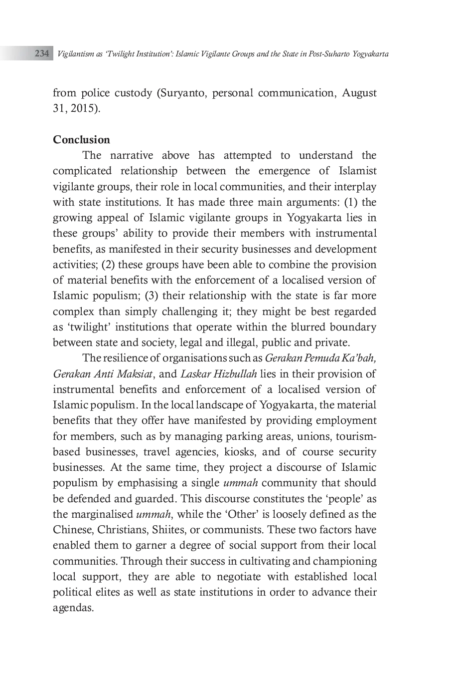 JURIS Vigilantism as Twilight Institution Islamic Vigilante Groups and the State in Post Suharto Yogyakarta