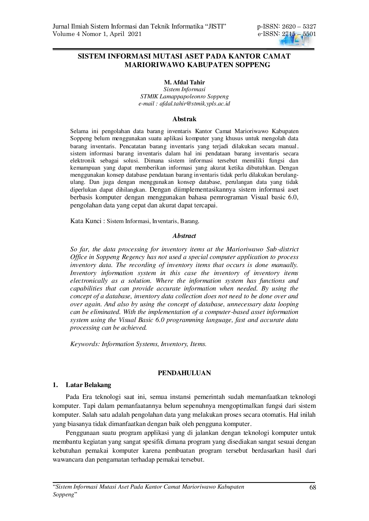 JURIS Sistem Informasi Mutasi Aset Pada Kantor Camat Marioriwawo Kabupaten Soppeng