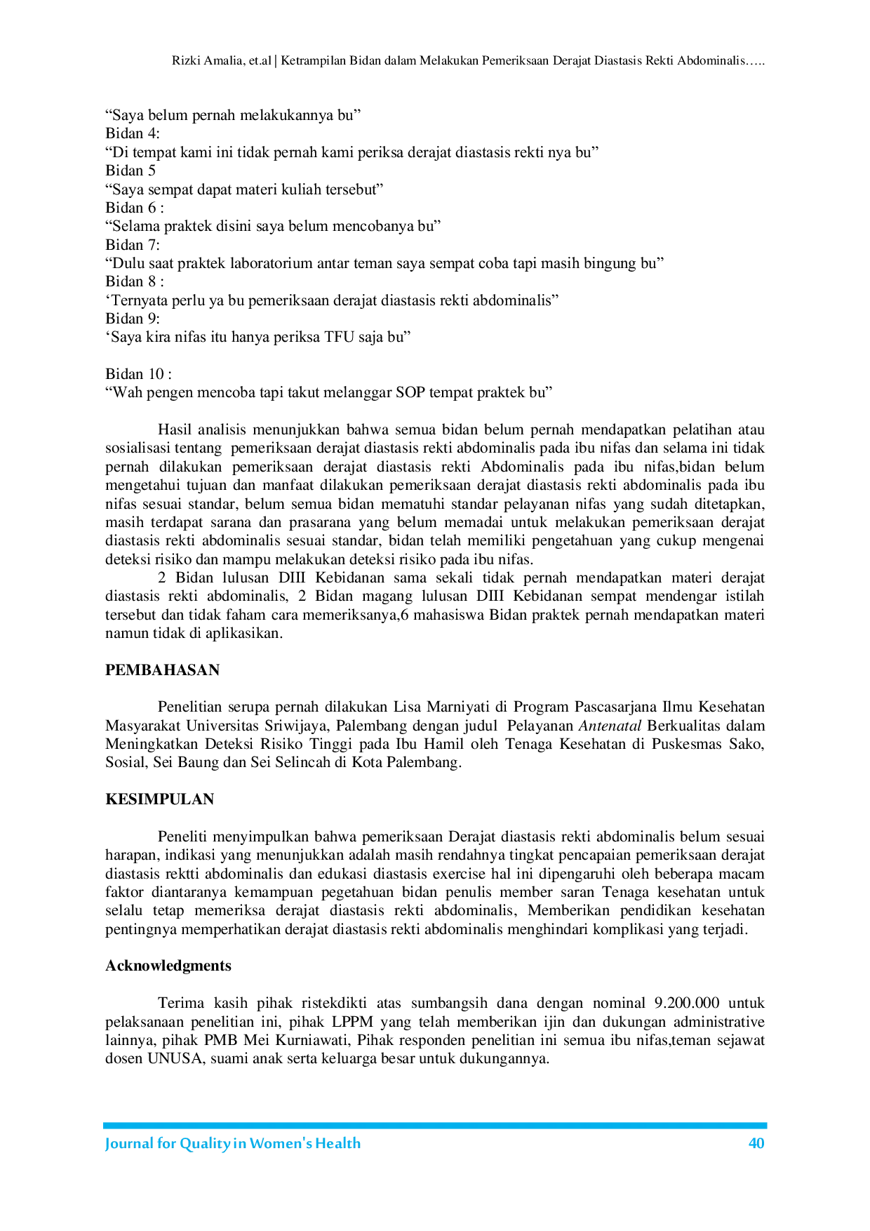 JURIS Ketrampilan Bidan dalam Melakukan Pemeriksaan Derajat Diastasis Rekti Abdominalis pada Ibu Nifas