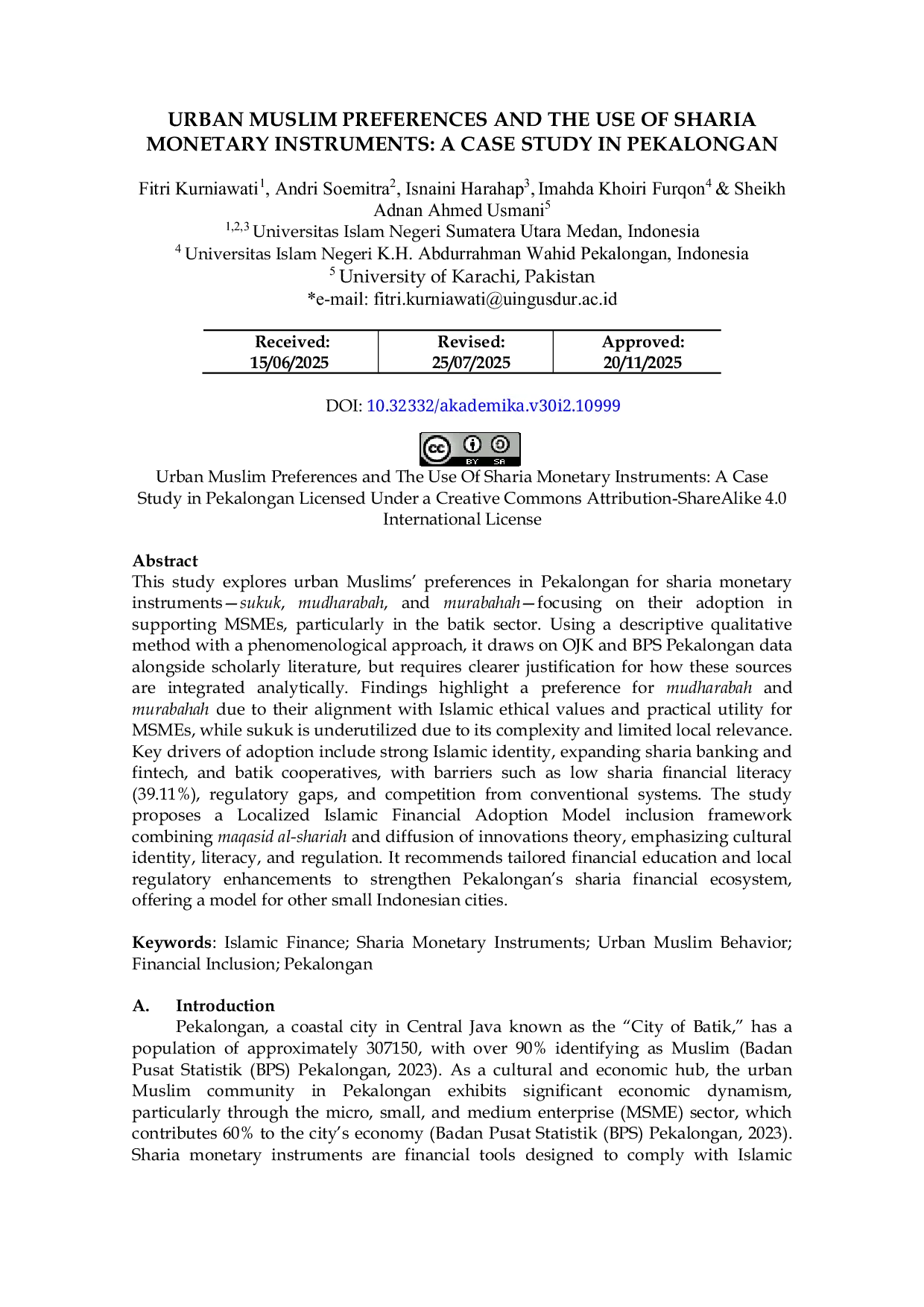 JURIS Urban Muslim Preferences and the Use of Sharia Monetary Instruments A Case Study in Pekalongan