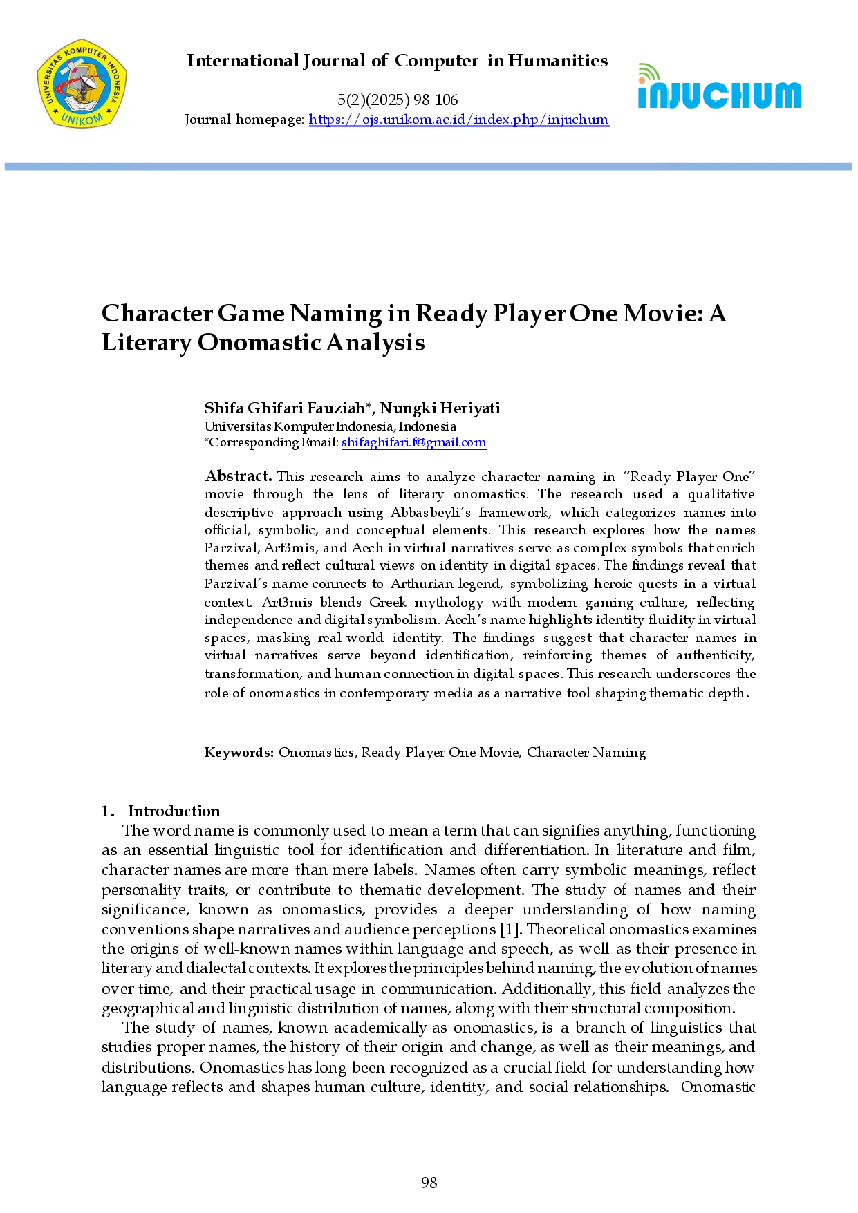 juris Character Game Naming in Ready Player One Movie A Literary Onomastic Analysis