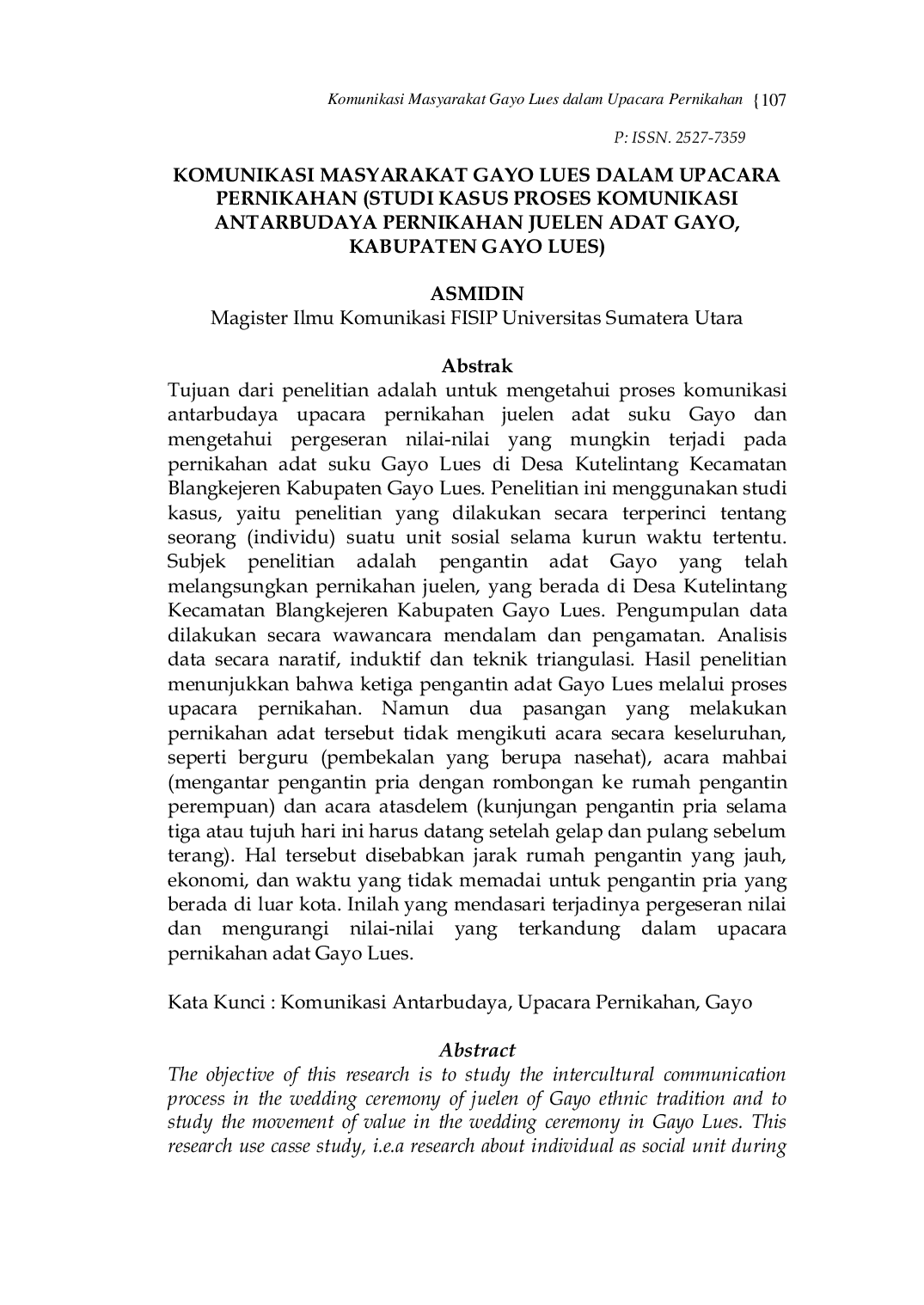 JURIS Komunikasi Masyarakat Gayo Lues dalam Upacara Pernikahan Studi Kasus Proses Komunikasi Antarbudaya Pernikahan Juelen Adat Gayo Kabupaten Gayo Lues