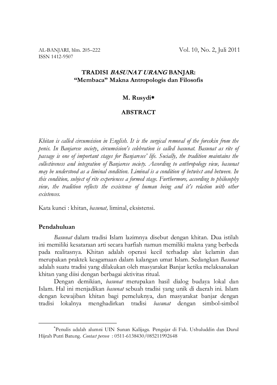 JURIS Tradisi Basunat Urang Banjar Membaca Makna Antropologis dan Filosofis