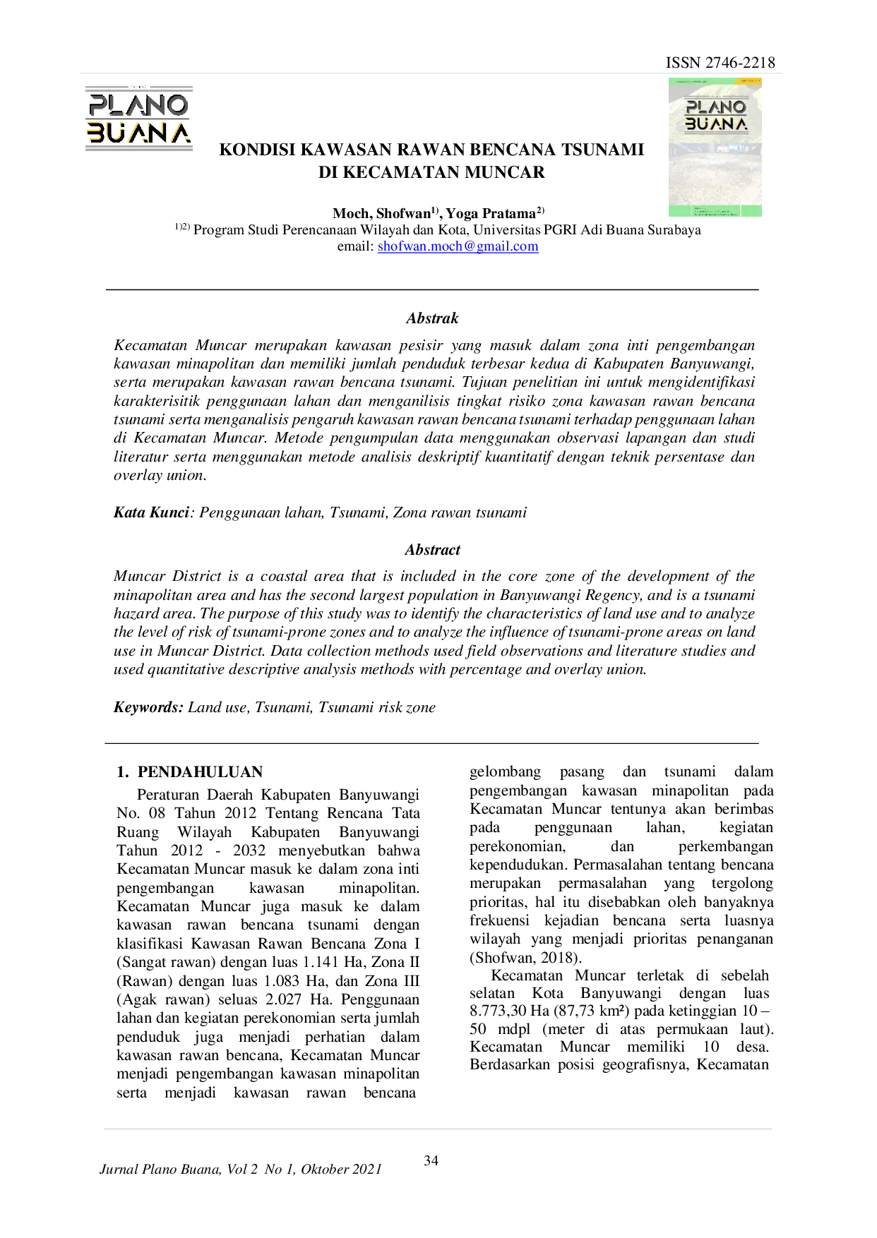 JURIS Kondisi Kawasan Rawan Bencana Tsunami Di Kecamatan Muncar