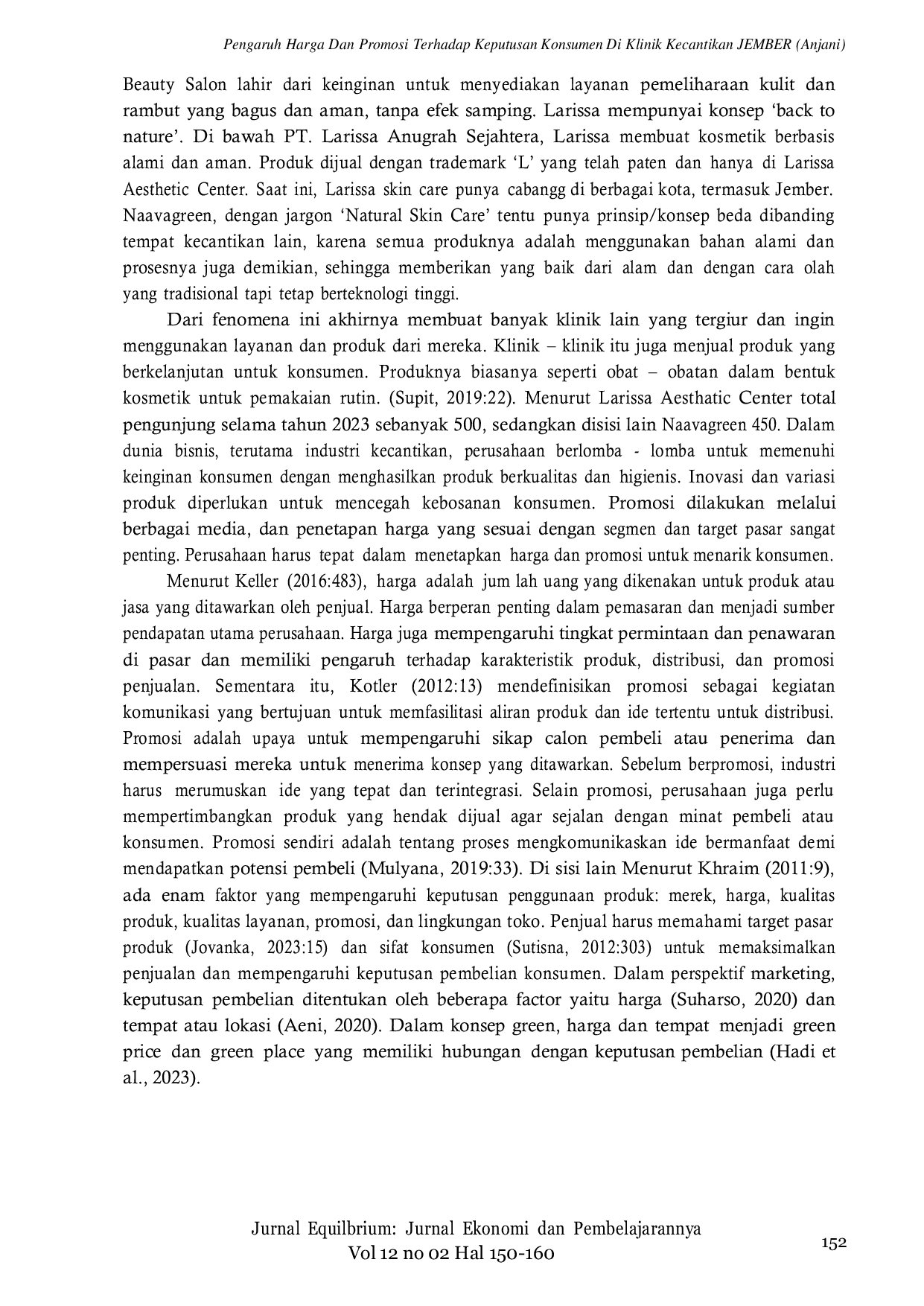 JURIS Pengaruh harga dan promosi terhadap keputusan konsumen di klinik kecantikan Jember
