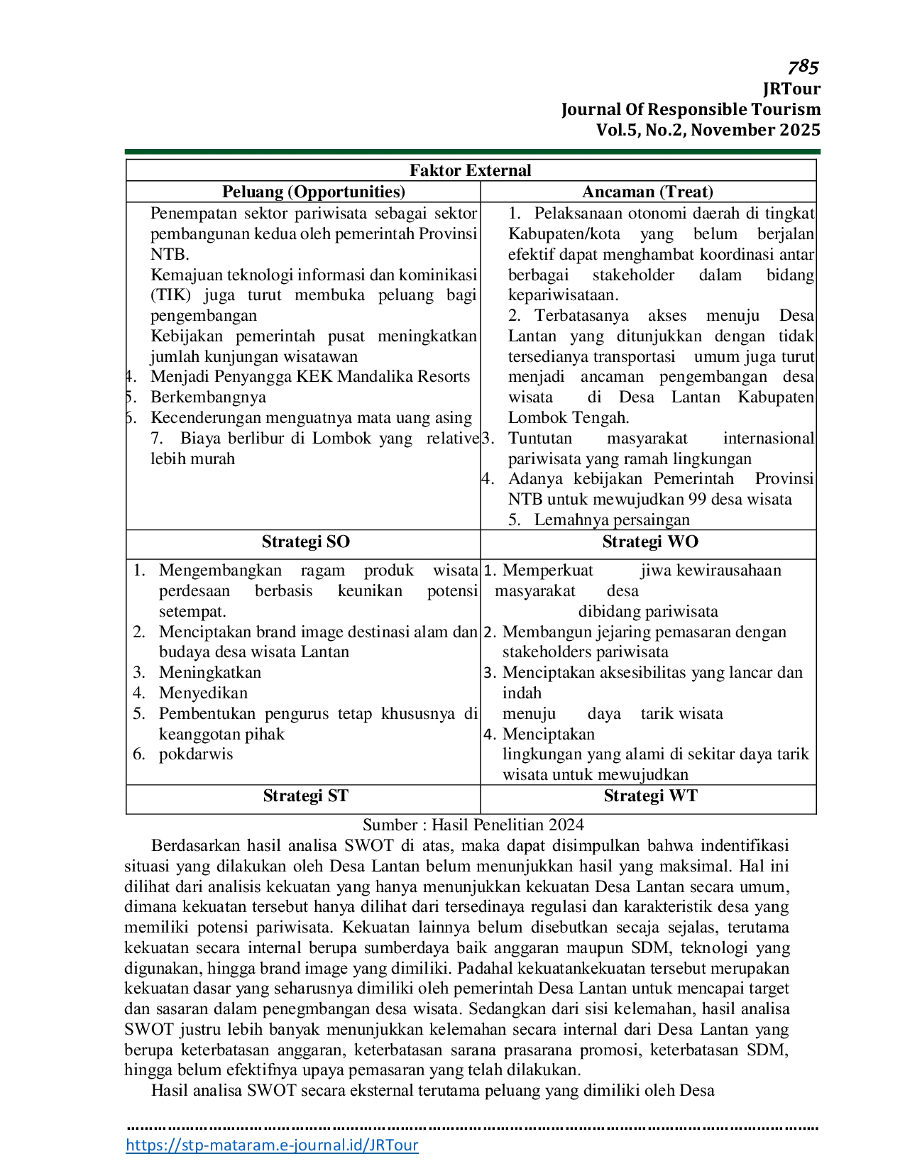 JURIS Strategi Pengembangan Desa Wisata Lantan Kecamatan Batukilang Kabupaten Lombok Tengah