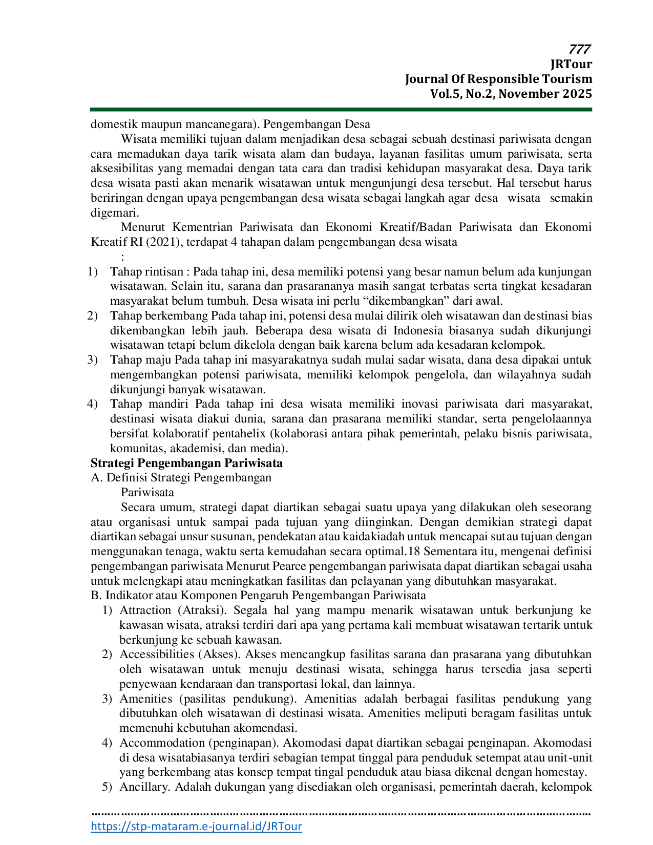 JURIS Strategi Pengembangan Desa Wisata Lantan Kecamatan Batukilang Kabupaten Lombok Tengah