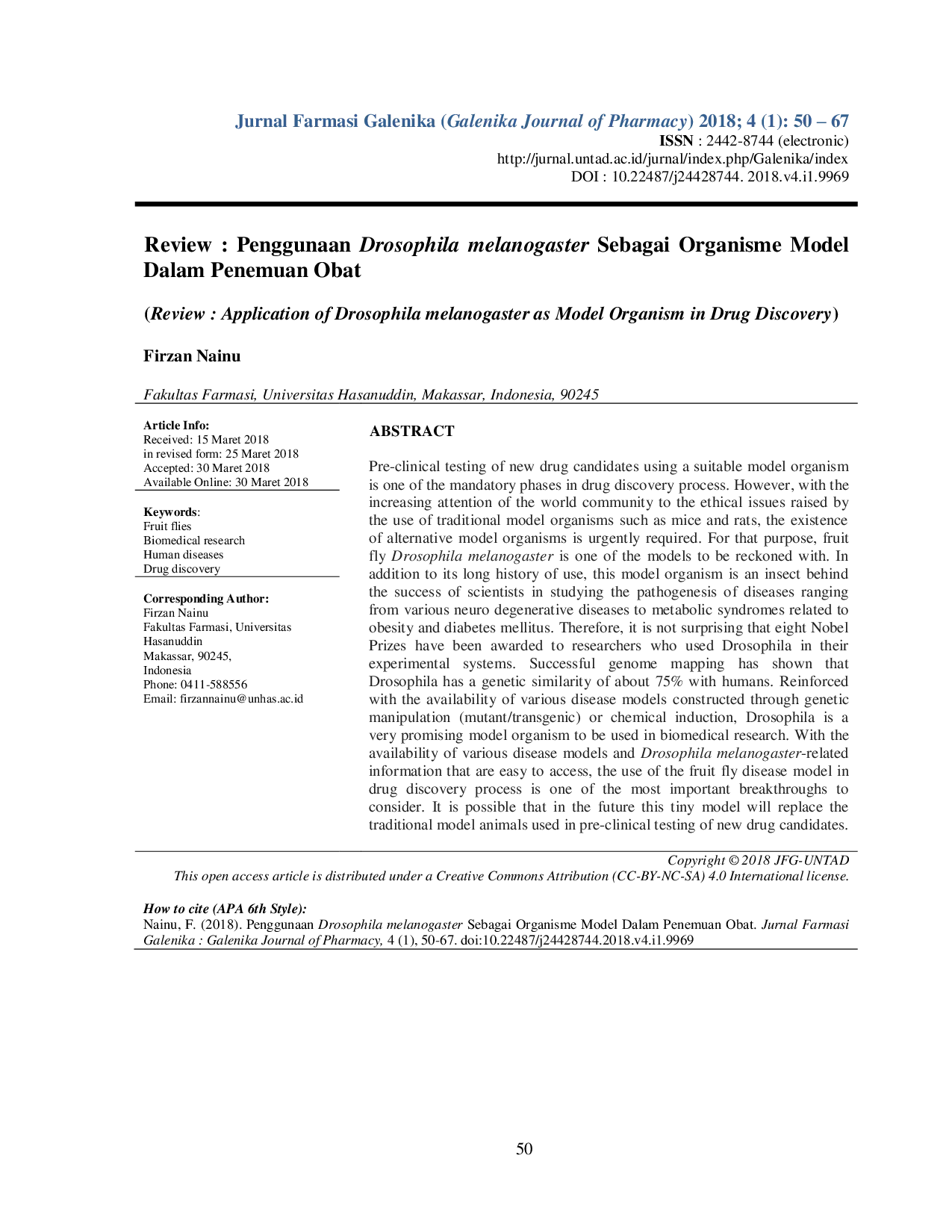 JURIS Penggunaan Drosophila Melanogaster Sebagai Organisme Model Dalam Penemuan Obat