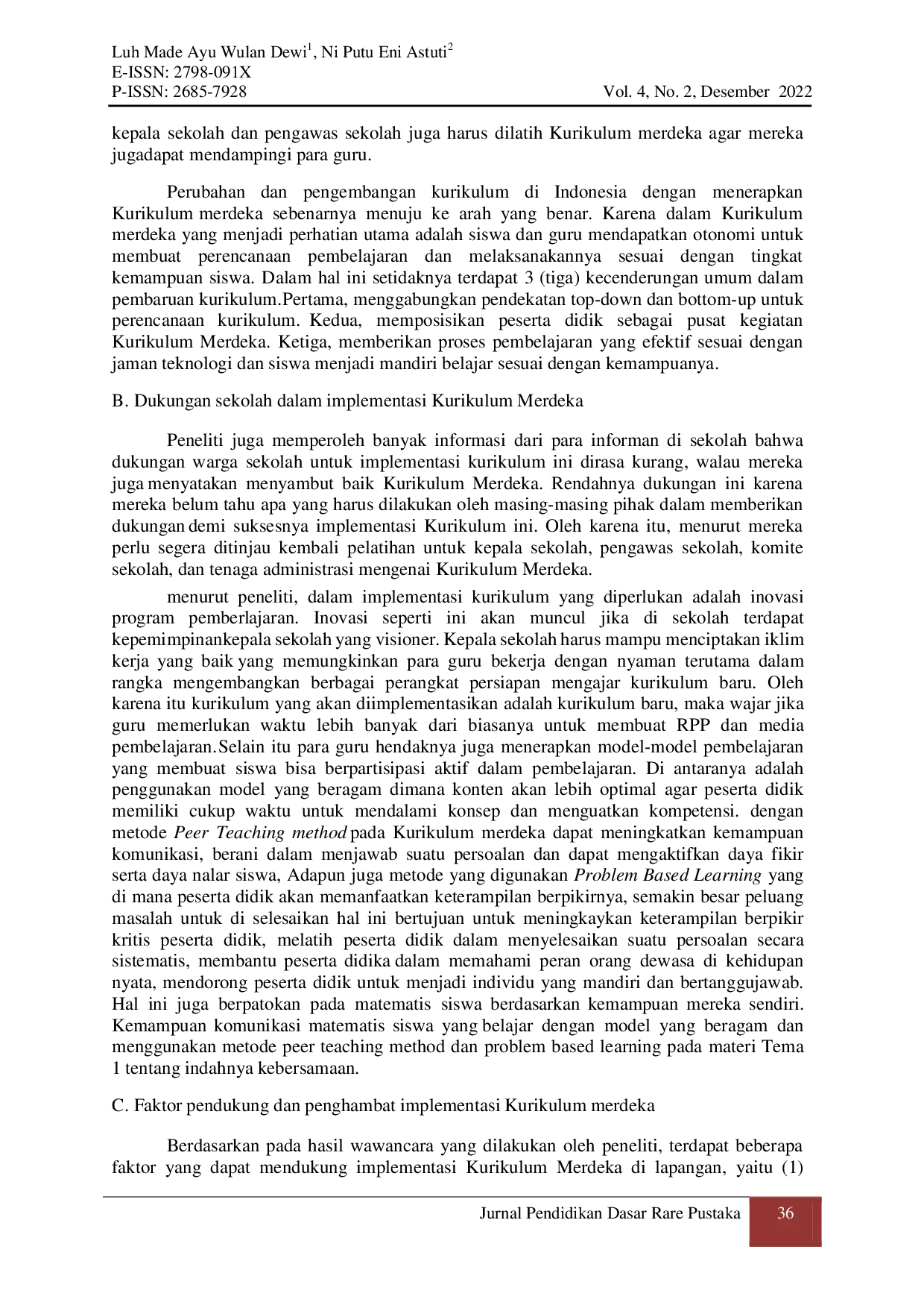 JURIS Hambatan Kurikulum Merdeka Di Kelas IV Sdn 3 Apuan