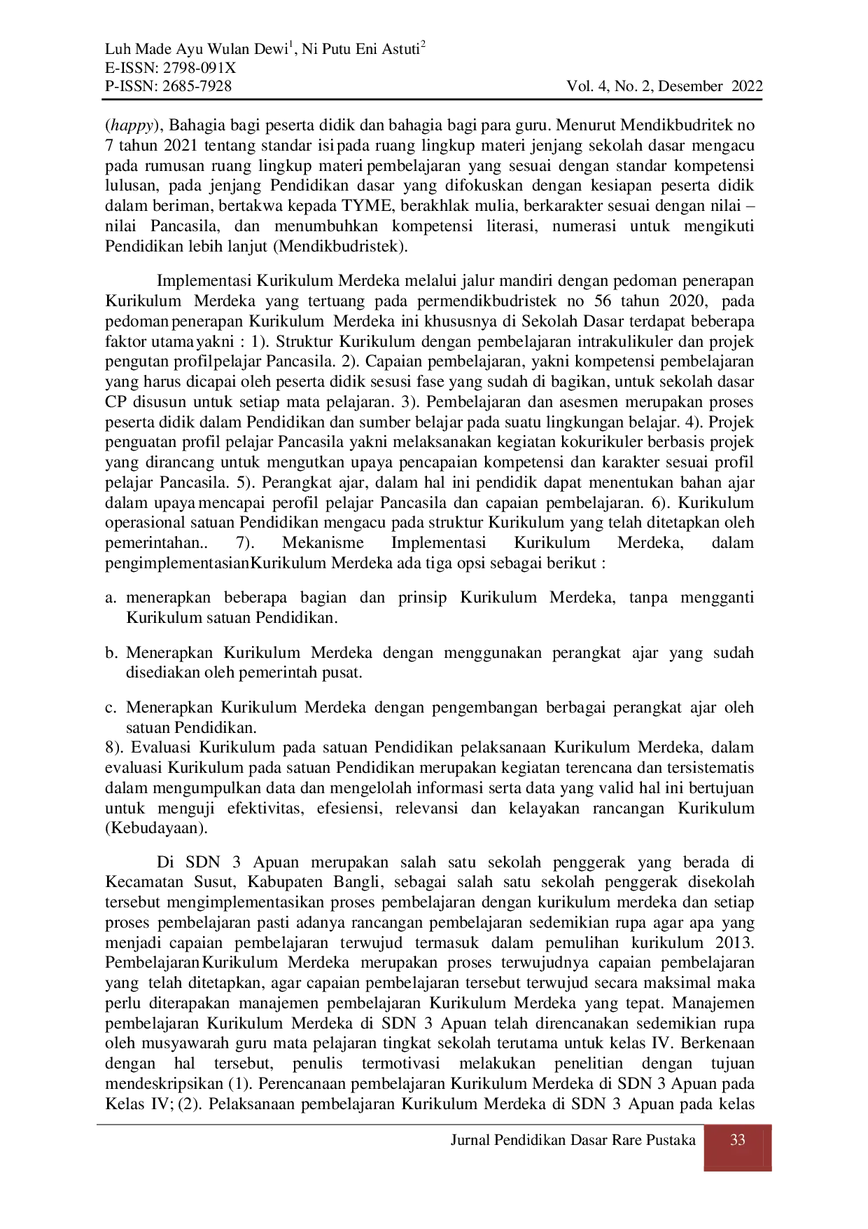 JURIS Hambatan Kurikulum Merdeka Di Kelas IV Sdn 3 Apuan