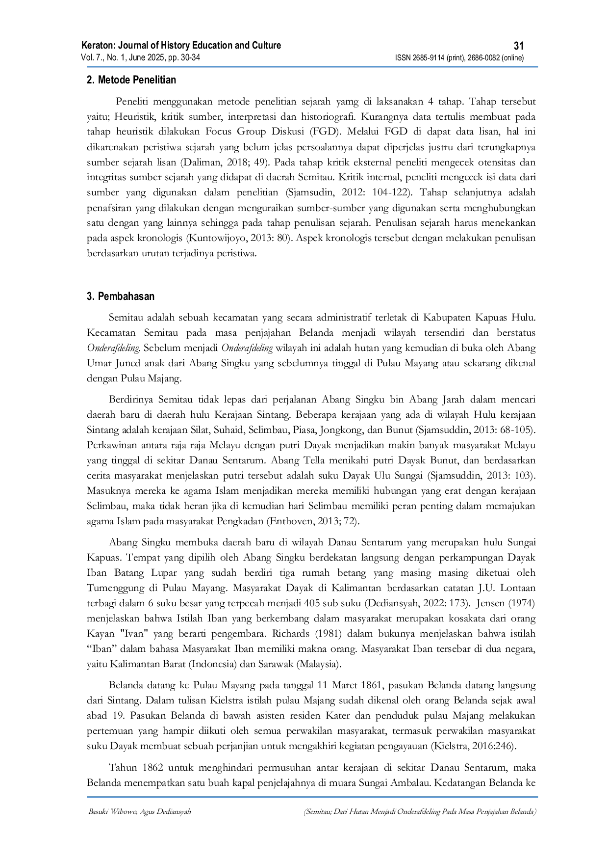 JURIS Semitau Dari Hutan Menjadi Onderafdeling Pada Masa Penjajahan Belanda