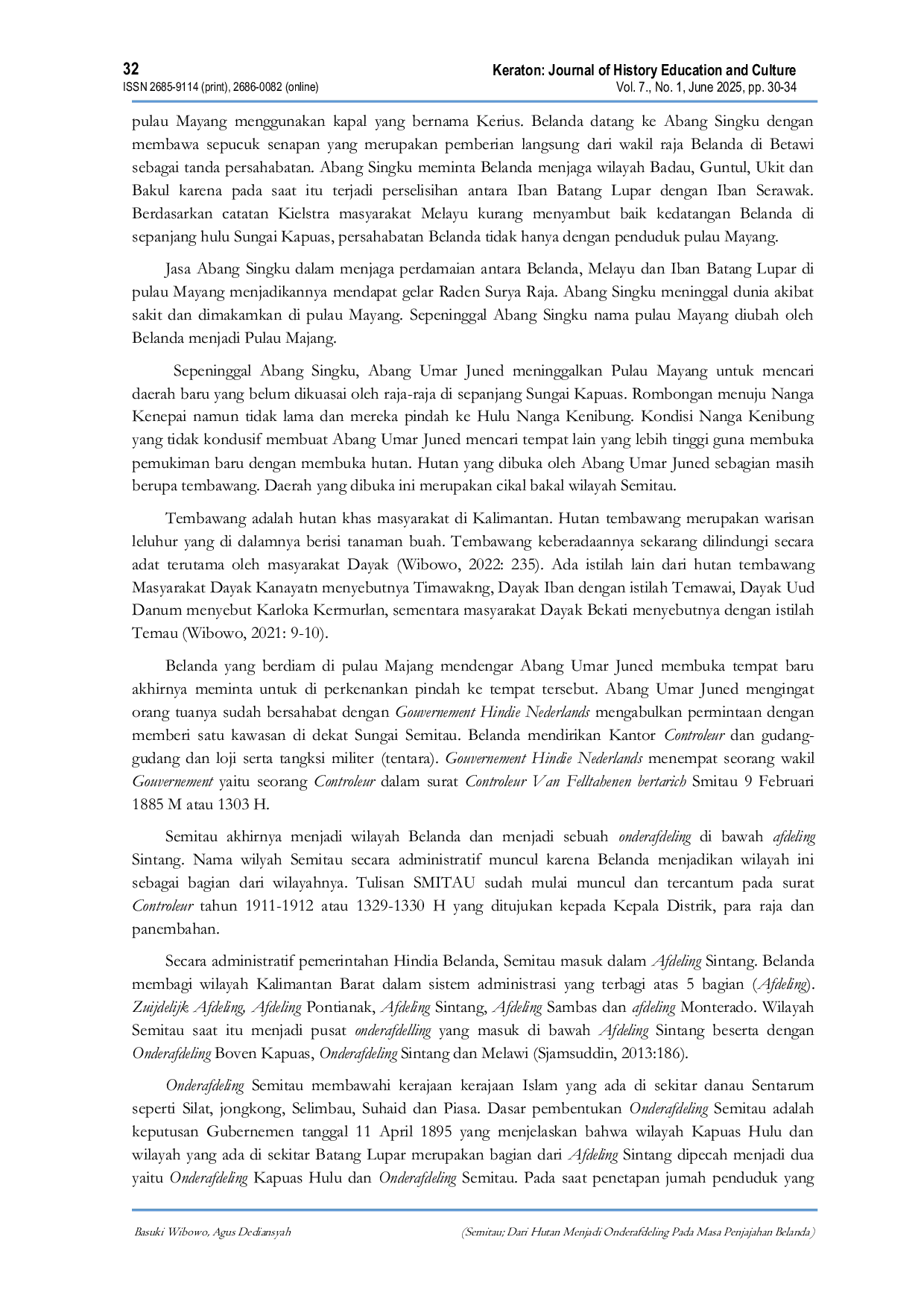 JURIS Semitau Dari Hutan Menjadi Onderafdeling Pada Masa Penjajahan Belanda