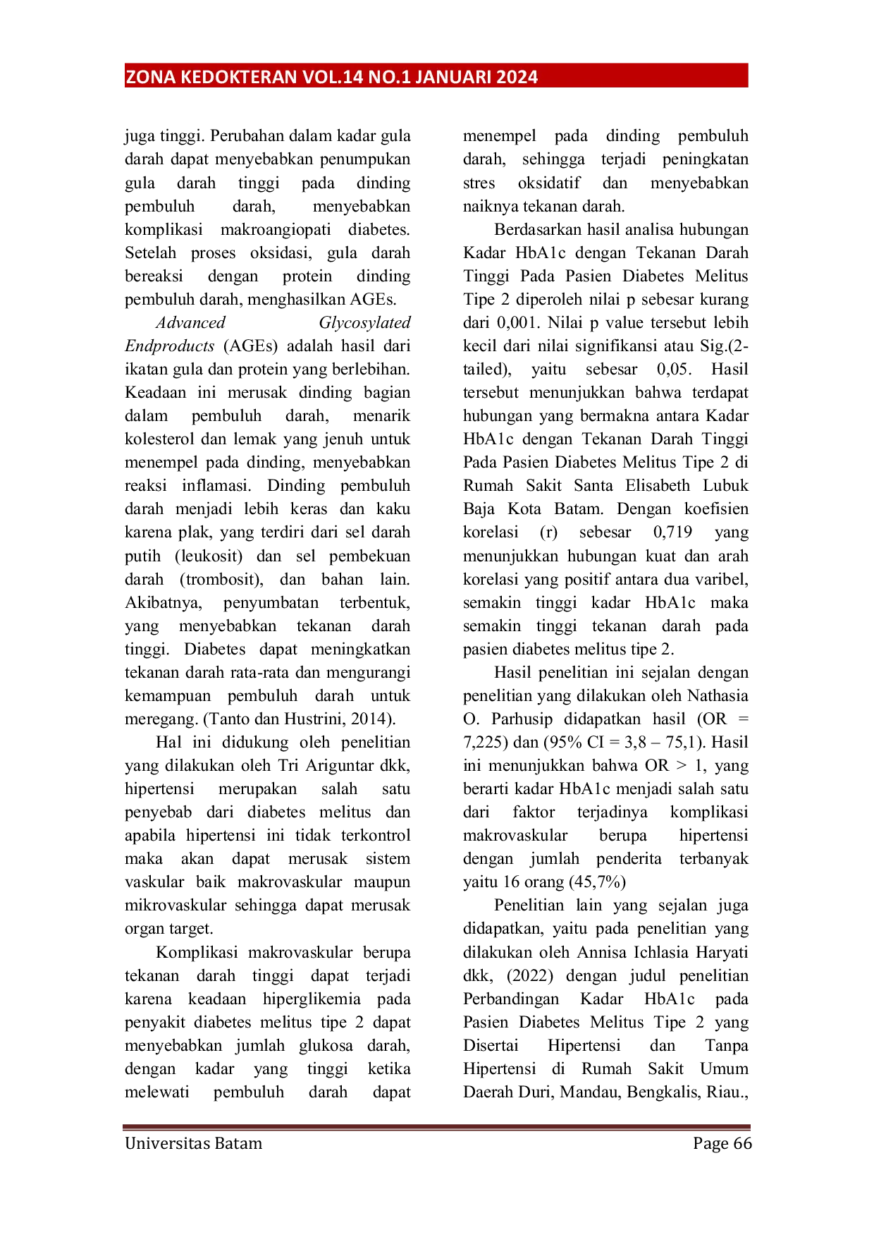 JURIS HUBUNGAN KADAR HbA1c DENGAN TEKANAN DARAH TINGGI PADA PASIEN DIABETES MELITUS TIPE 2 DI RUMAH SAKIT SANTA ELISABETH LUBUK BAJA KOTA BATAM PERIODE JANUARI OKTOBER 2023