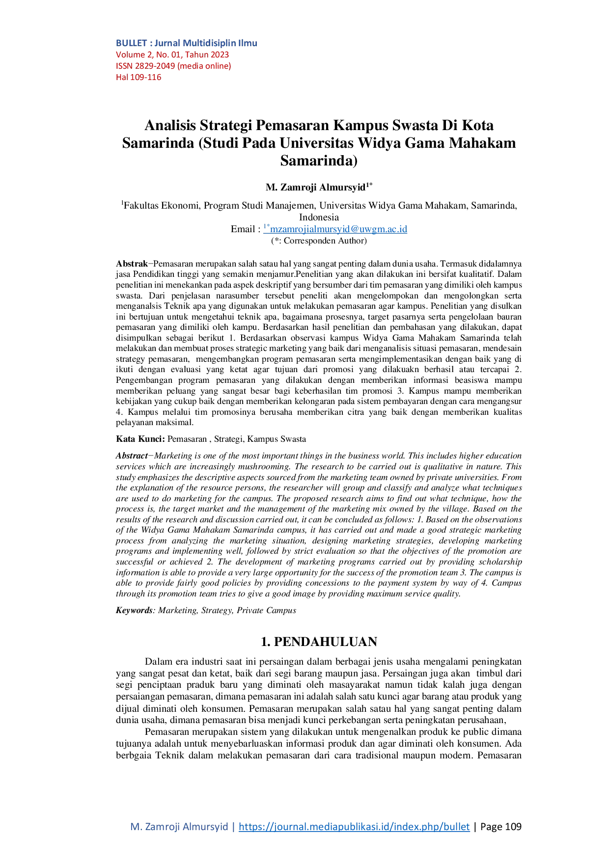 JURIS Analisis Strategi Pemasaran Kampus Swasta Di Kota Samarinda Studi Pada Universitas Widya Gama Mahakam Samarinda