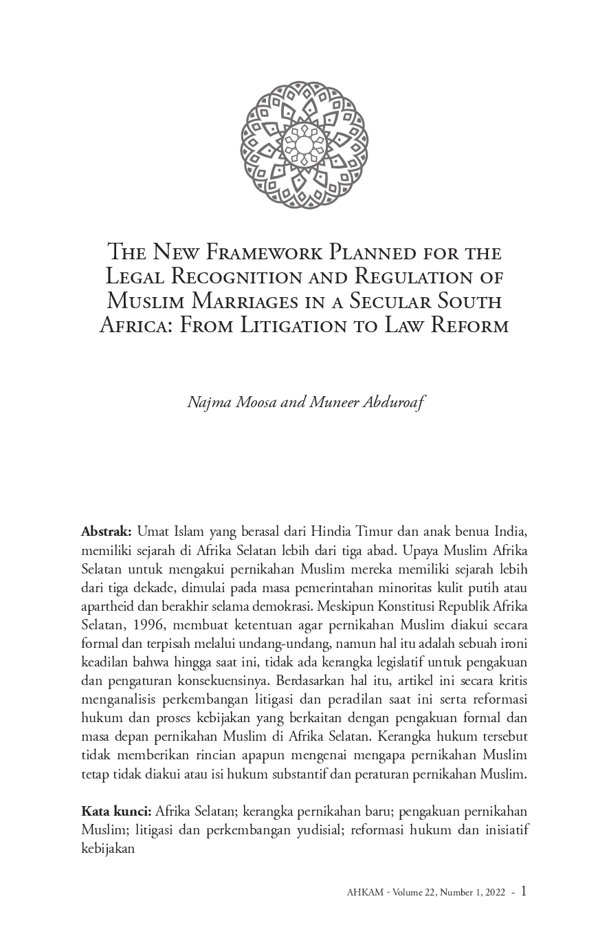 juris The New Framework Planned for the Legal Recognition and Regulation of Muslim Marriages in a Secular South Africa From Litigation to Law Reform