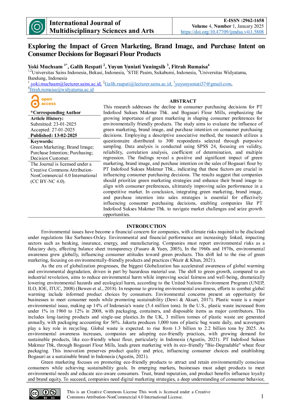 JURIS Exploring the Impact of Green Marketing Brand Image and Purchase Intent on Consumer Decisions for Bogasari Flour Products
