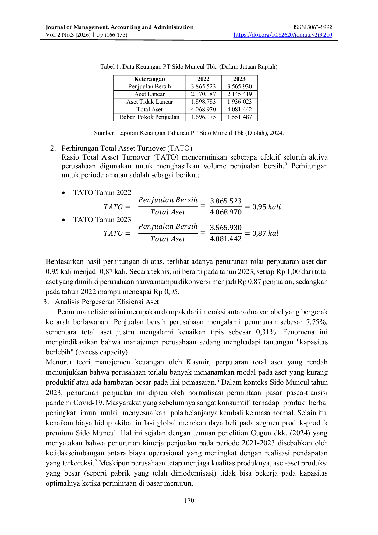 JURIS Analisis Rasio Aktivitas untuk Menilai Efisiensi Penggunaan Total Aset pada PT Sido Muncul Tbk Th 2023
