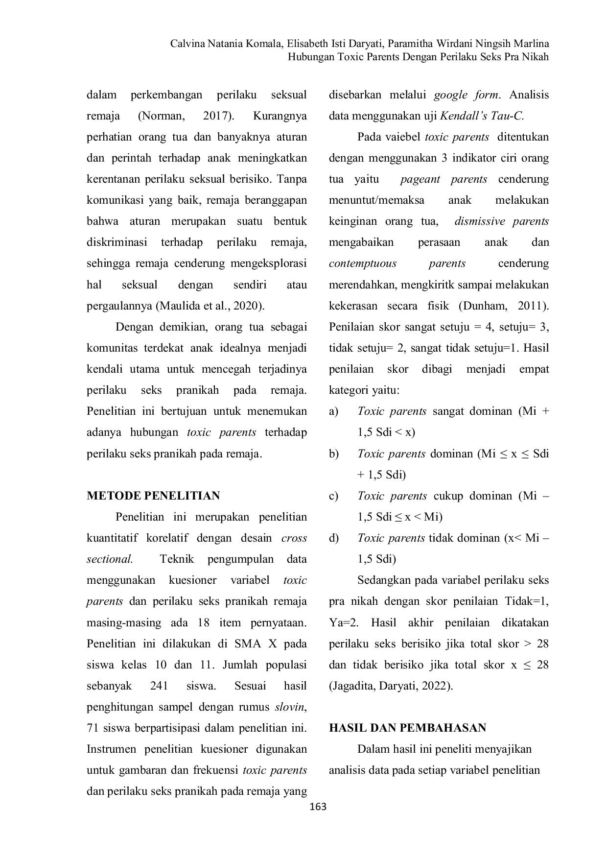 JURIS Hubungan Toxic Parents Dengan Perilaku Seks Pra Nikah