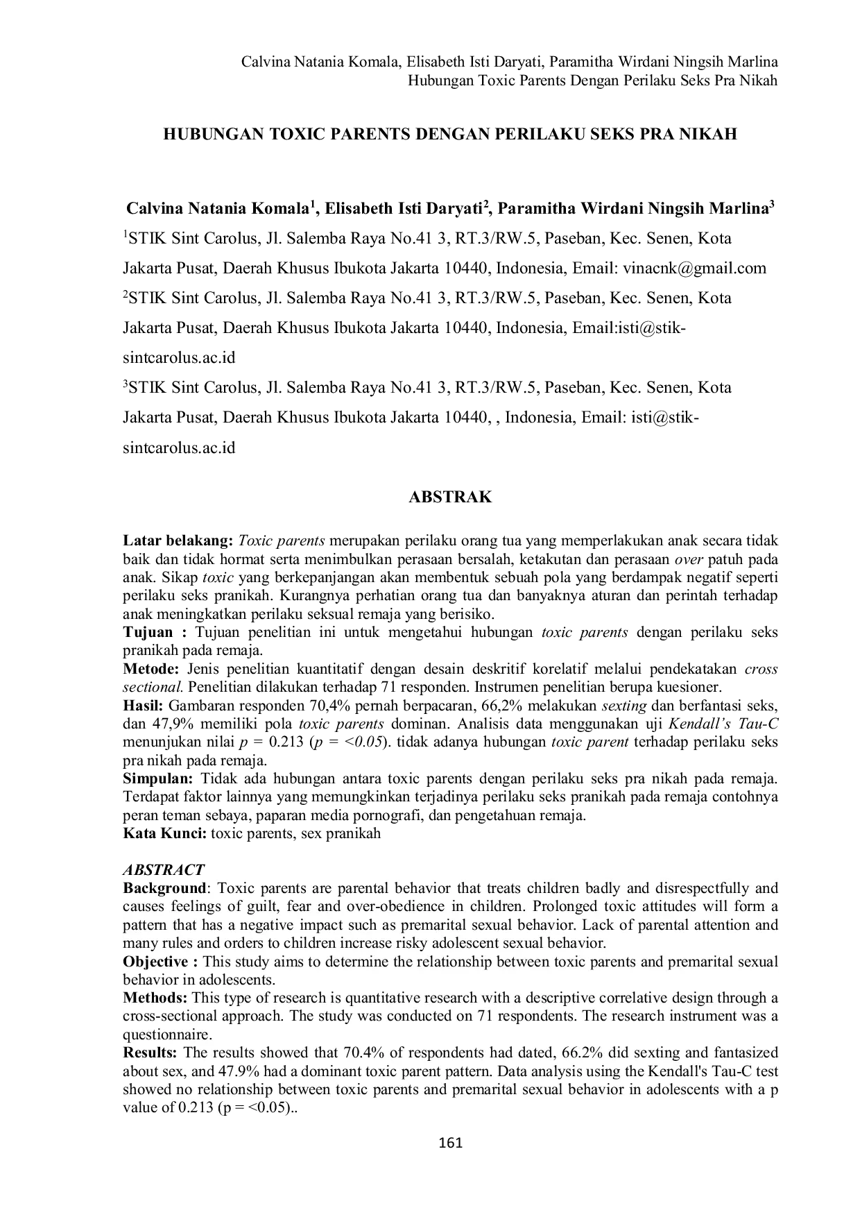 JURIS Hubungan Toxic Parents Dengan Perilaku Seks Pra Nikah