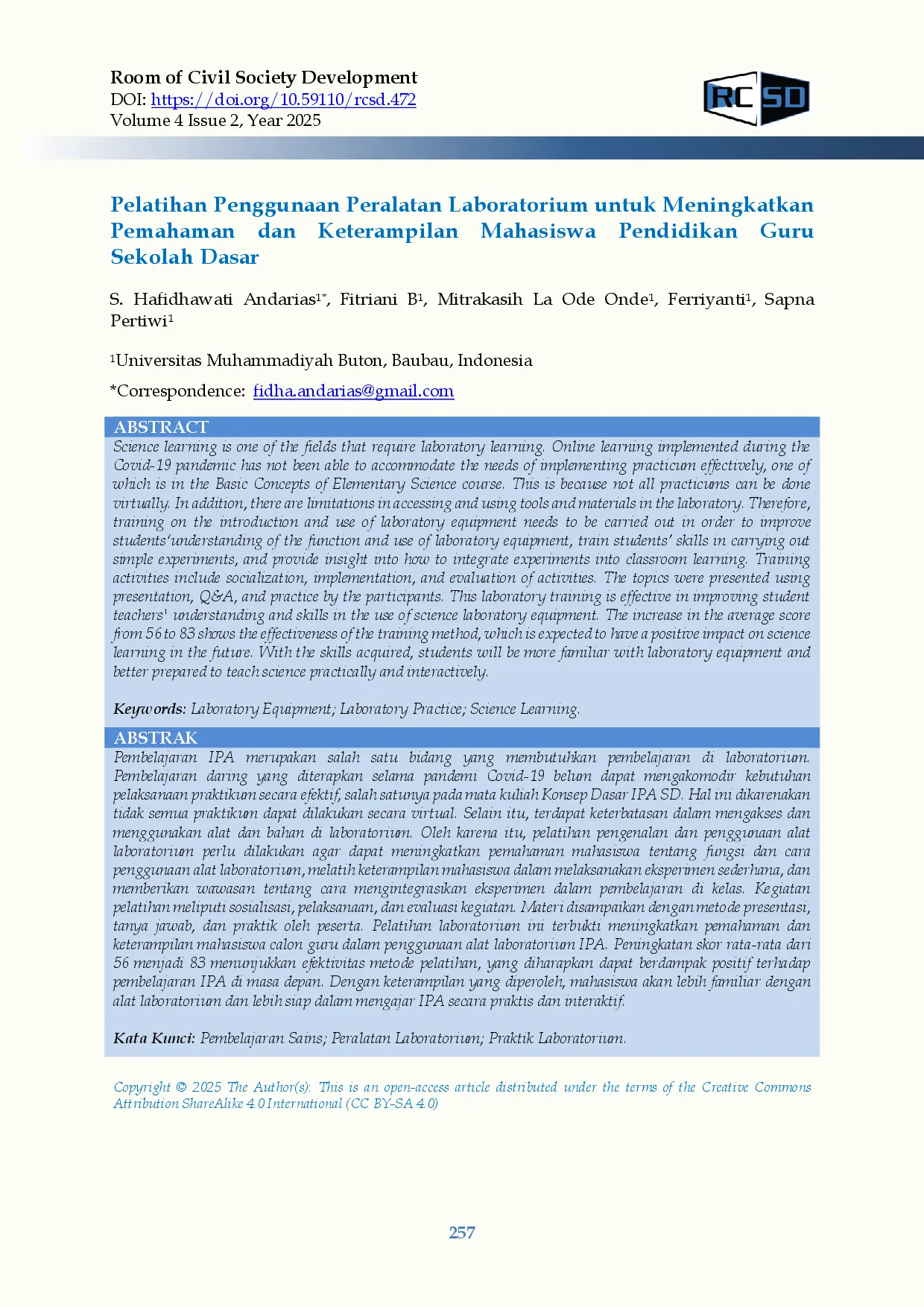 juris Pelatihan Penggunaan Peralatan Laboratorium untuk Meningkatkan Pemahaman dan Keterampilan Mahasiswa Pendidikan Guru Sekolah Dasar