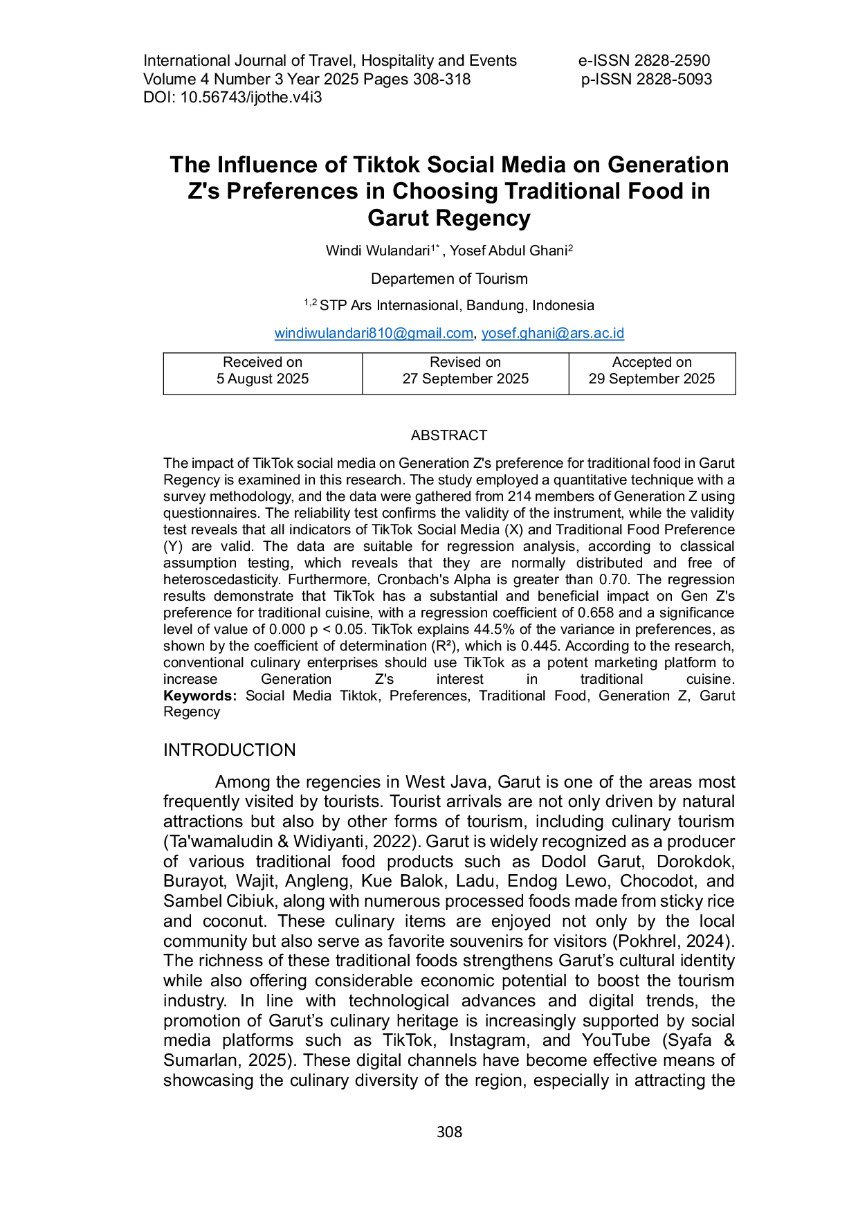 JURIS The Influence of Tiktok Social Media on Generation Z s Preferences in Choosing Traditional Food in Garut Regency