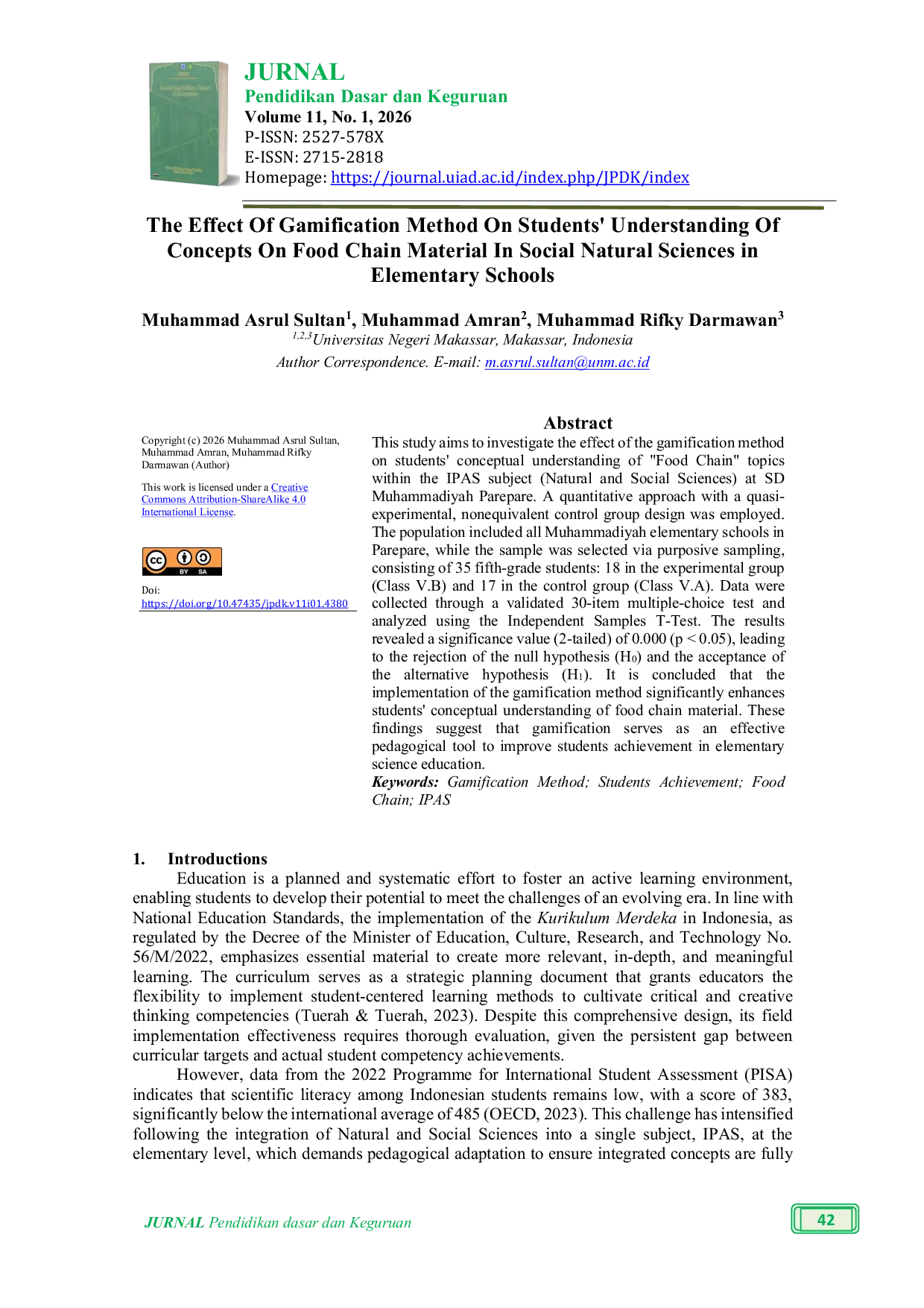 JURIS The The Effect Of Gamification Method On Students Understanding Of Concepts On Food Chain AUAUMaterial In Social Natural Sciences in Elementary Schools