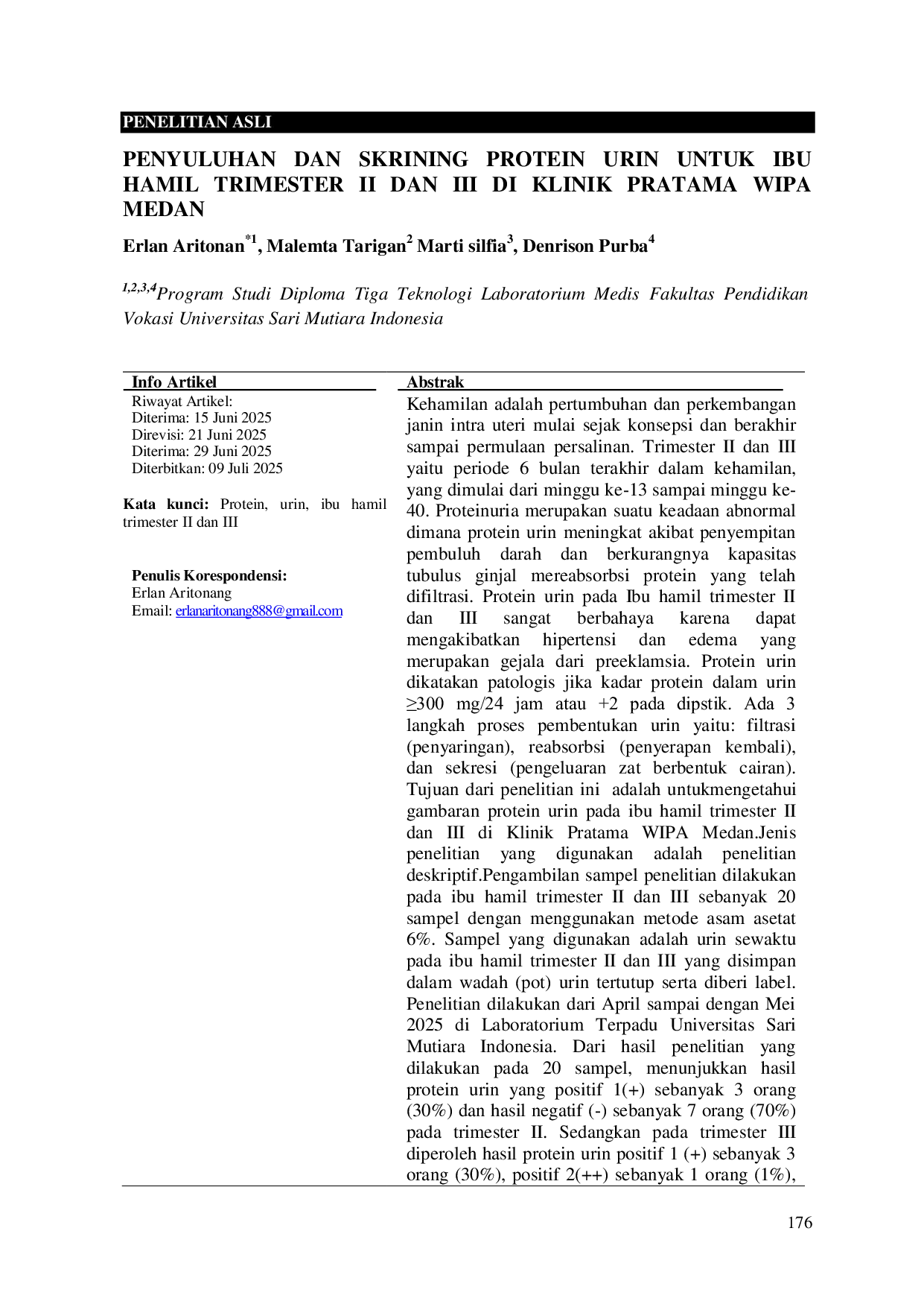 JURIS Penyuluhan Dan Skrining Protein Urin Untuk Ibu Hamil Trimester Ii Dan Iii Di Klinik Pratama Wipa Medan