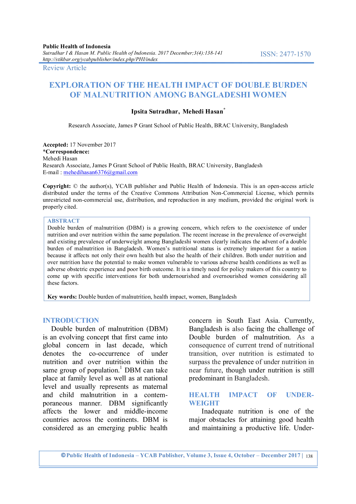 JURIS Exploration Of The Health Impact Of Double Burden Of Malnutrition Among Bangladeshi Women