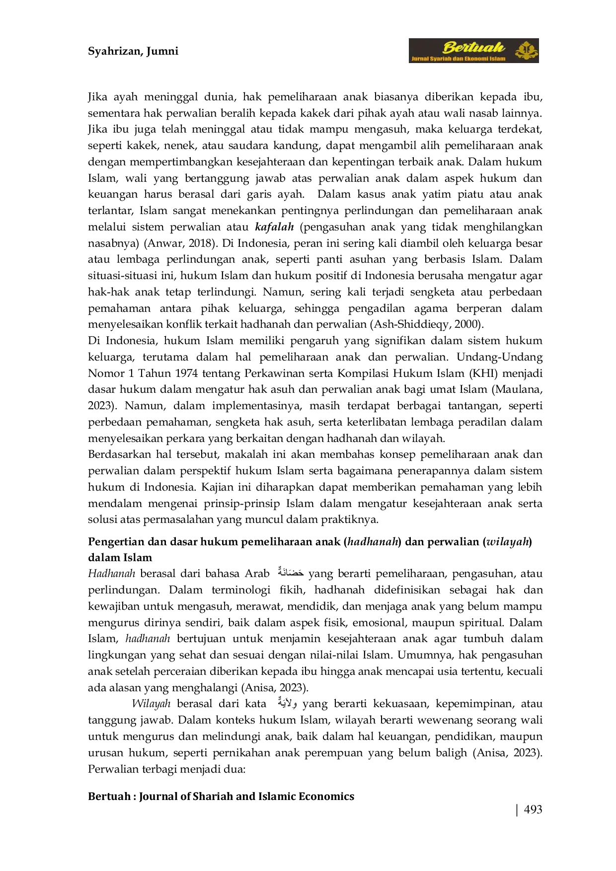 JURIS Pemeliharaan Anak dan Perwalian Tinjauan Hukum Islam di Indonesia