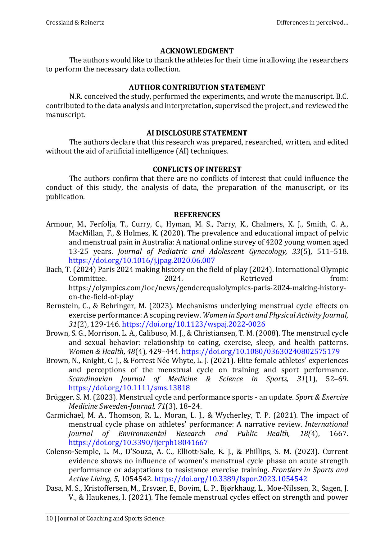 JURIS Differences in Perceived Readiness to Train Between Two Menstrual Cycle Phases in Female Athletes