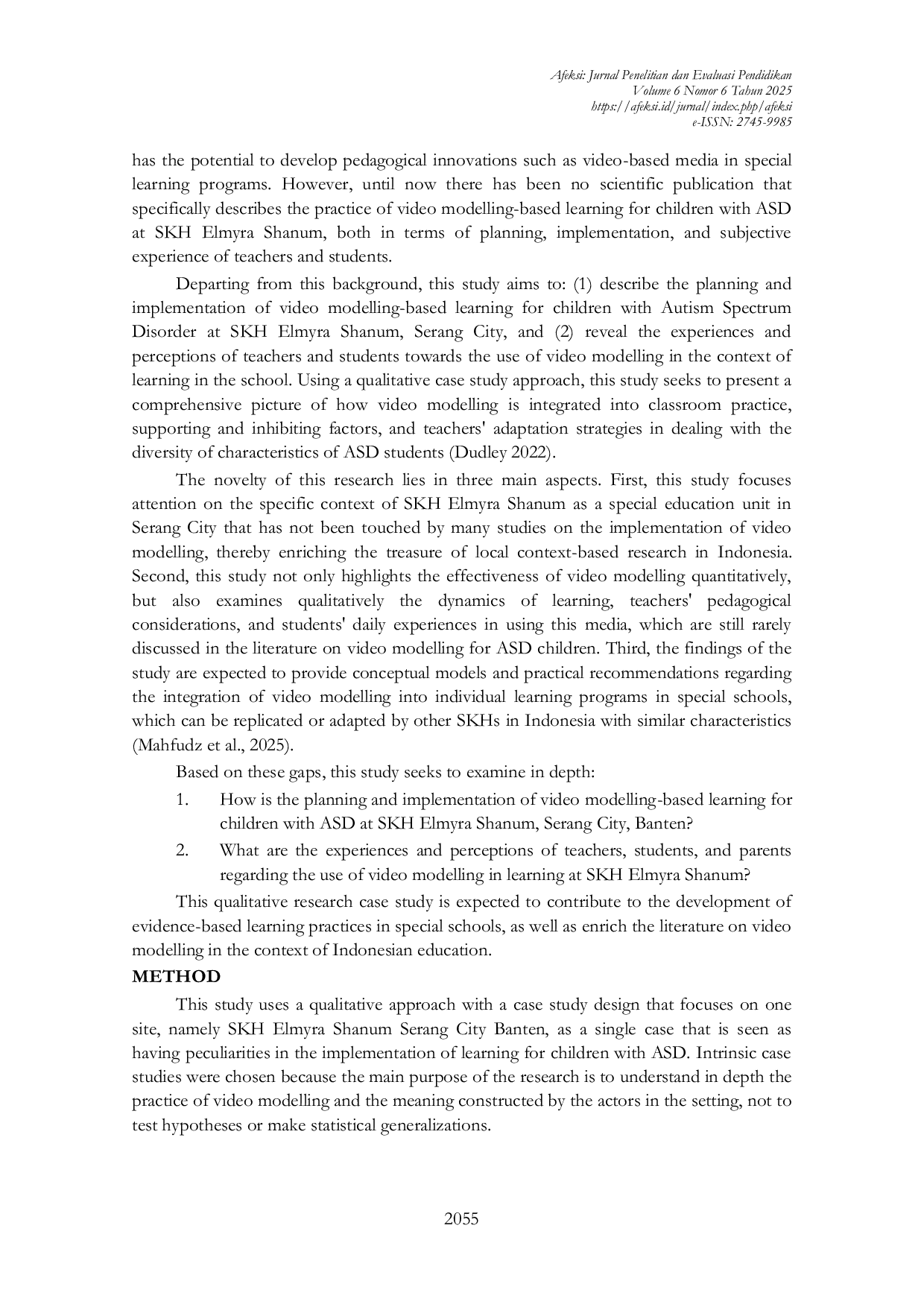 JURIS Video Modeling Based Learning for Children with Autism Spectrum Disorder Case Study at SKH Elmyra Shanum Serang City Banten