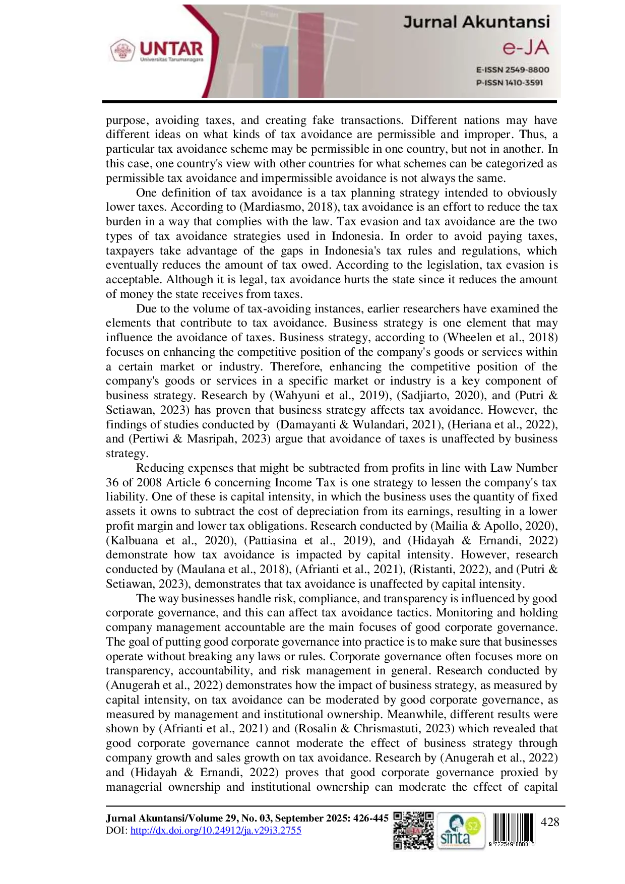 juris Business Strategy Capital Intensity Tax Avoidance Good Corporate Governance as a Moderator