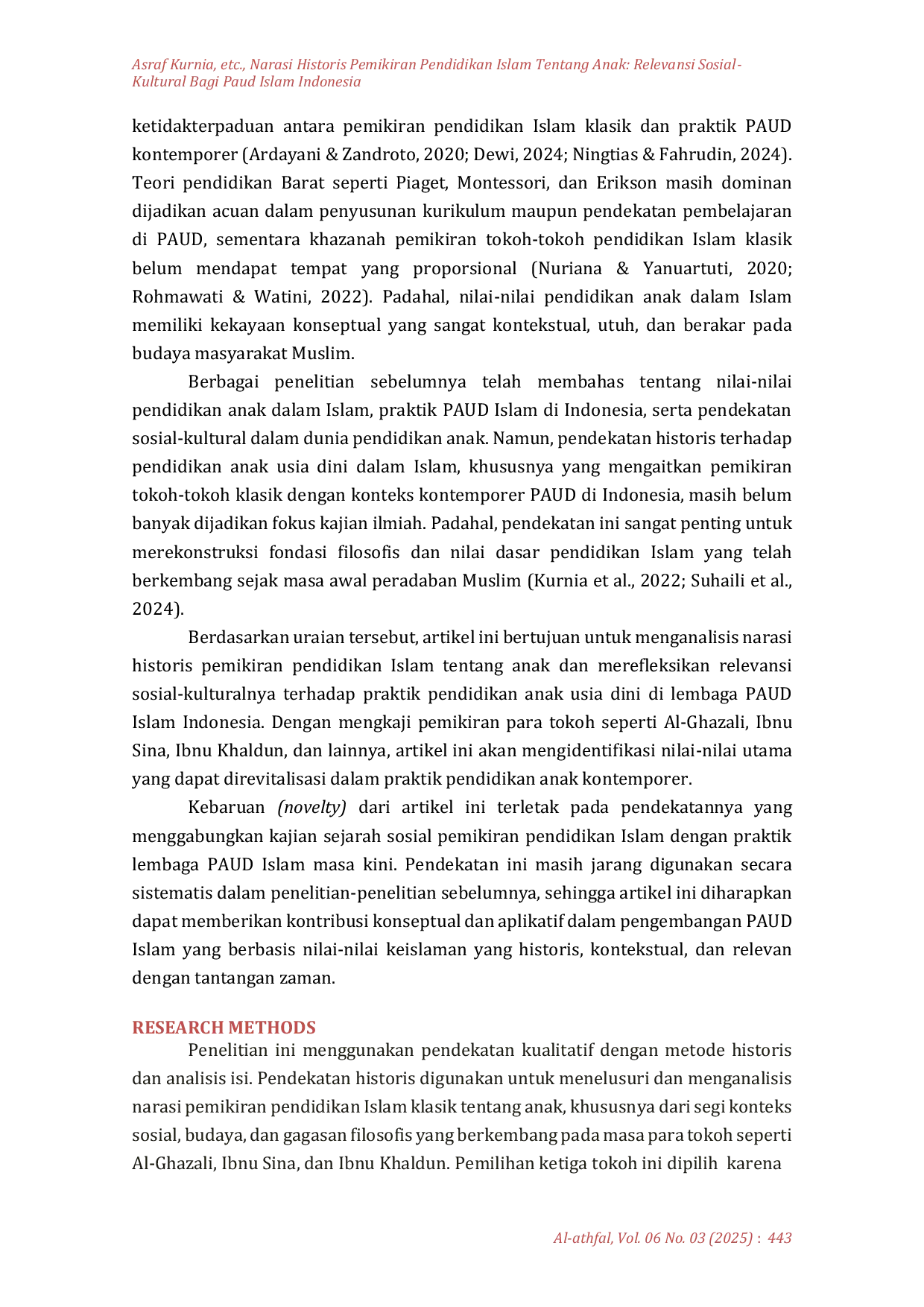 JURIS Narasi Historis Pemikiran Pendidikan Islam Tentang Anak Relevansi SosialAcKultural Bagi PAUD Islam Indonesia