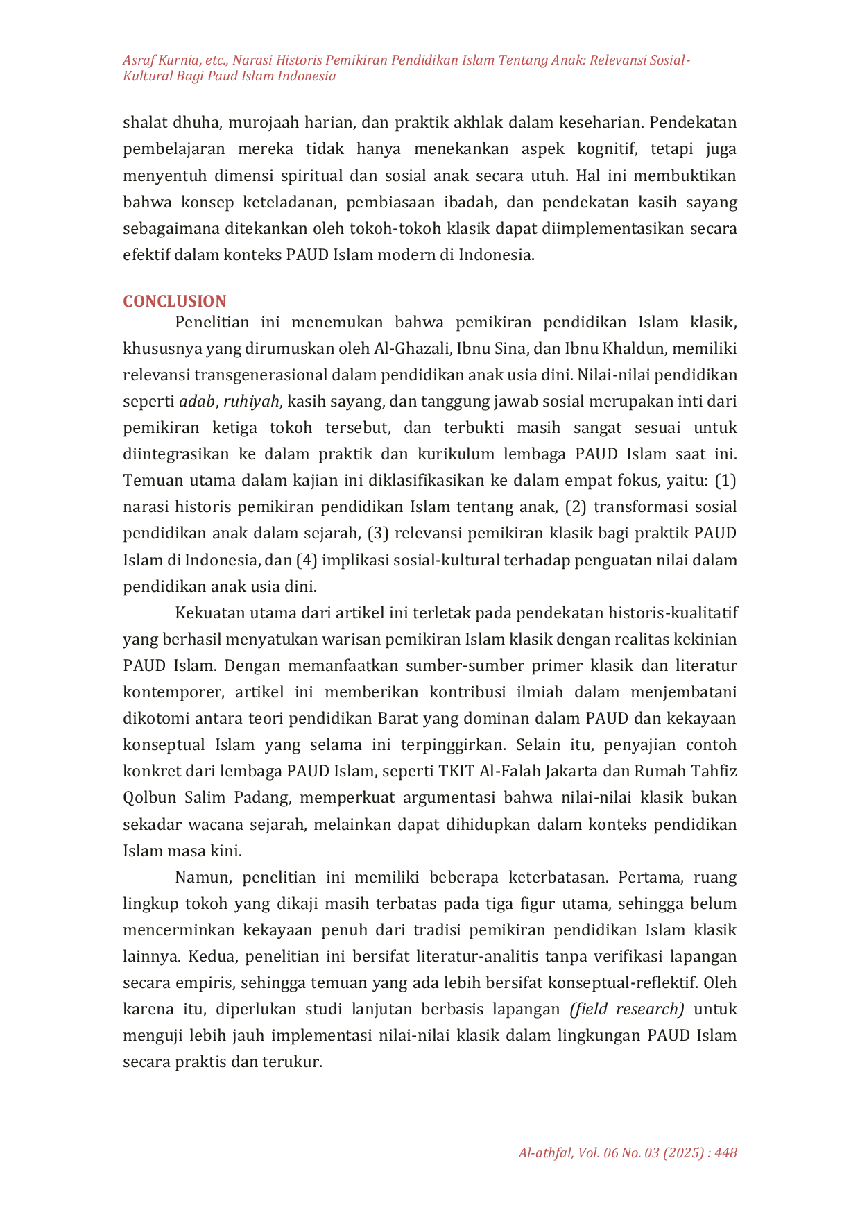 JURIS Narasi Historis Pemikiran Pendidikan Islam Tentang Anak Relevansi SosialAcKultural Bagi PAUD Islam Indonesia