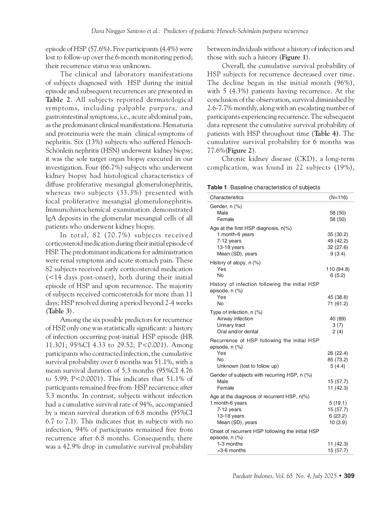 JURIS Predictors of pediatric Henoch Sch nlein purpura recurrence